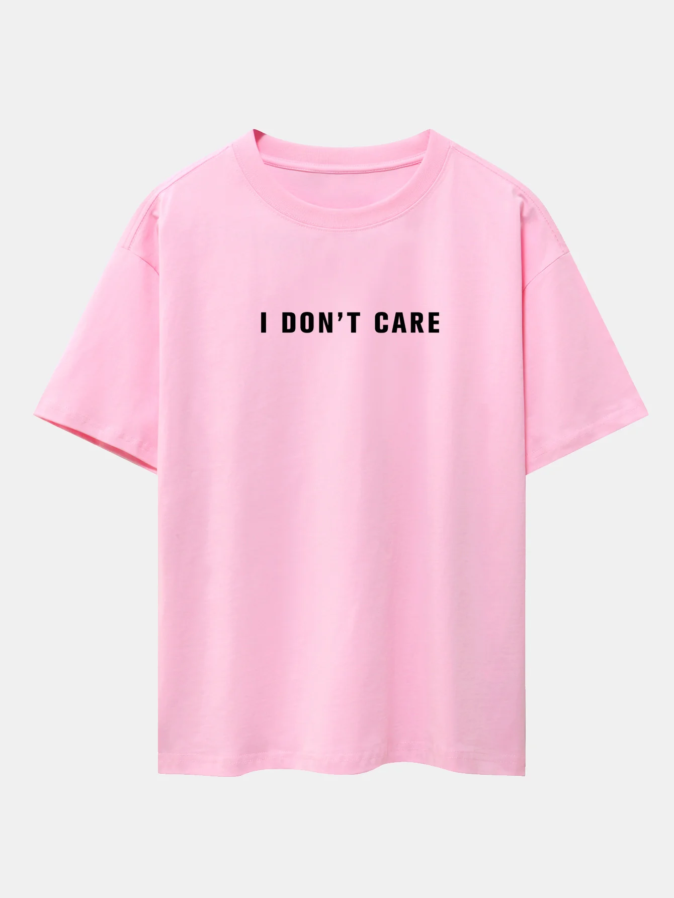 I Don't Care Print Oversize T-Shirt mit überschnittenen Schultern