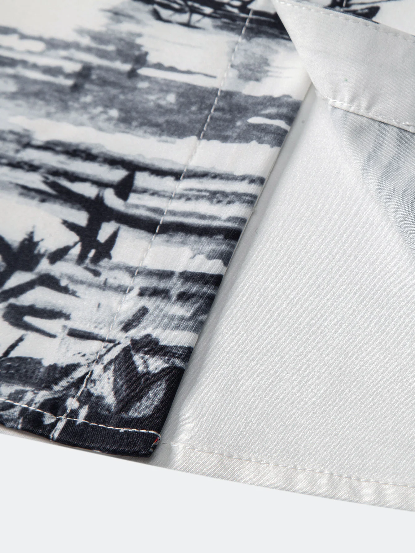 T-Shirt mit Stehkragen und Tinte-Landschaftsmalerei & Herren Mid-Length Drawstring Badeshorts - Image 8