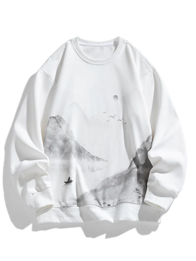 Sweatshirt mit Rundhalsausschnitt und Landschafts-Tinten-Druck - Image 2