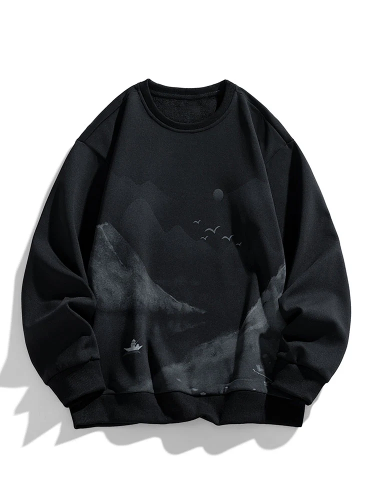 Sweatshirt mit Rundhalsausschnitt und Landschafts-Tinten-Druck - Image 3