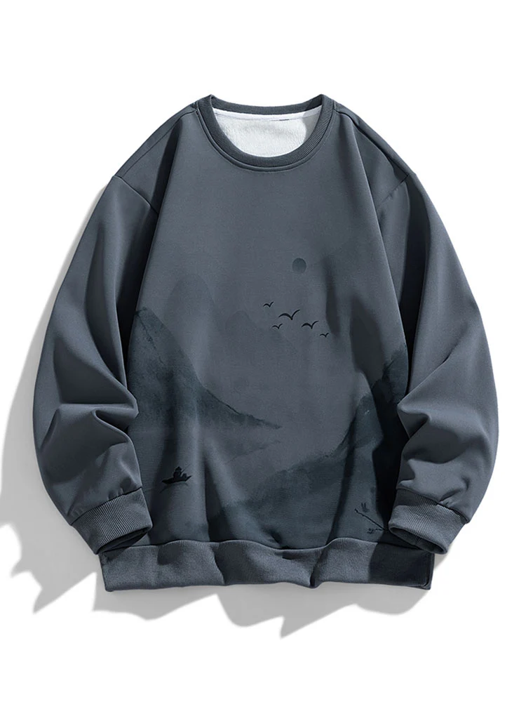 Sweatshirt mit Rundhalsausschnitt und Landschafts-Tinten-Druck - Image 4