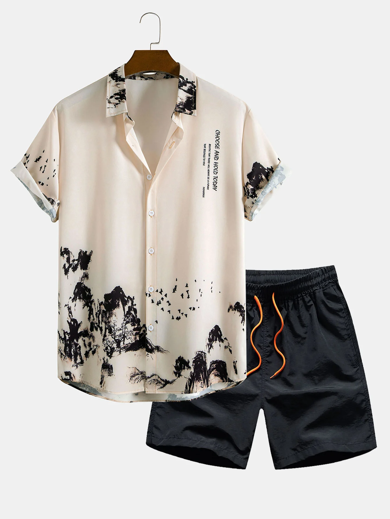 Ink Mountain Shirt & Herren Mid-Length Drawstring Schwimmshorts
