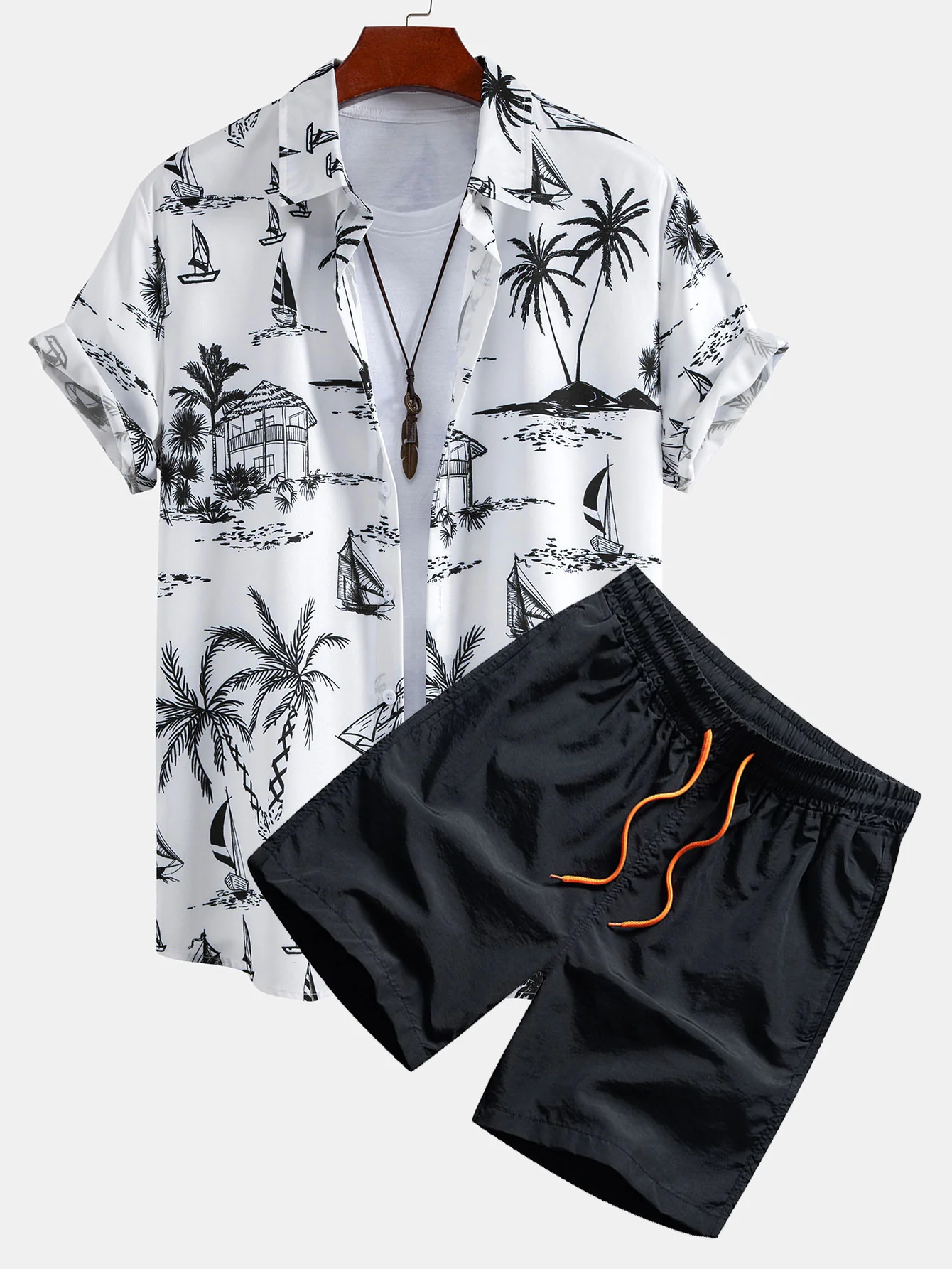 Insel Segeln Druck Knopf-Down Hemd & Bade Shorts - Image 2