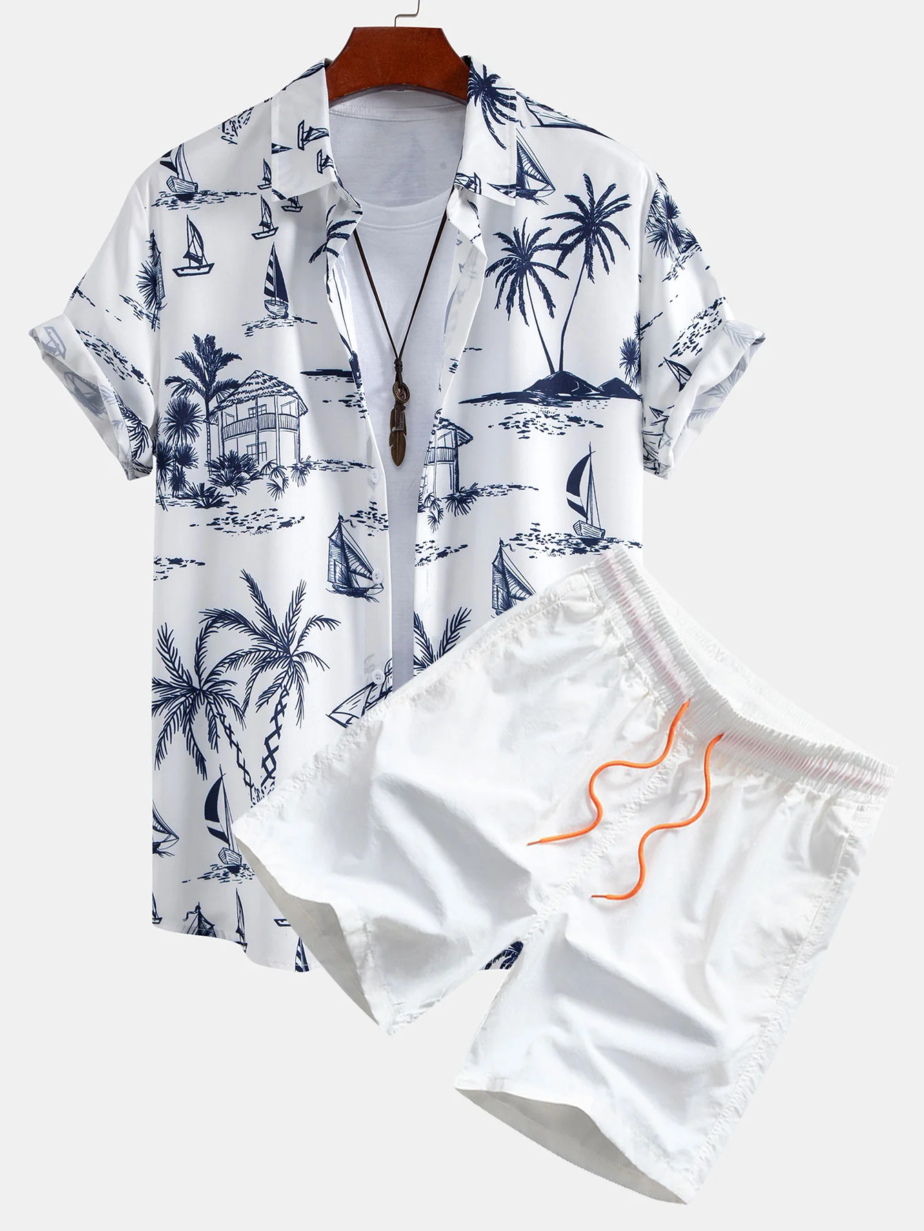 Insel Segeln Druck Knopf-Down Hemd & Bade Shorts - Image 3