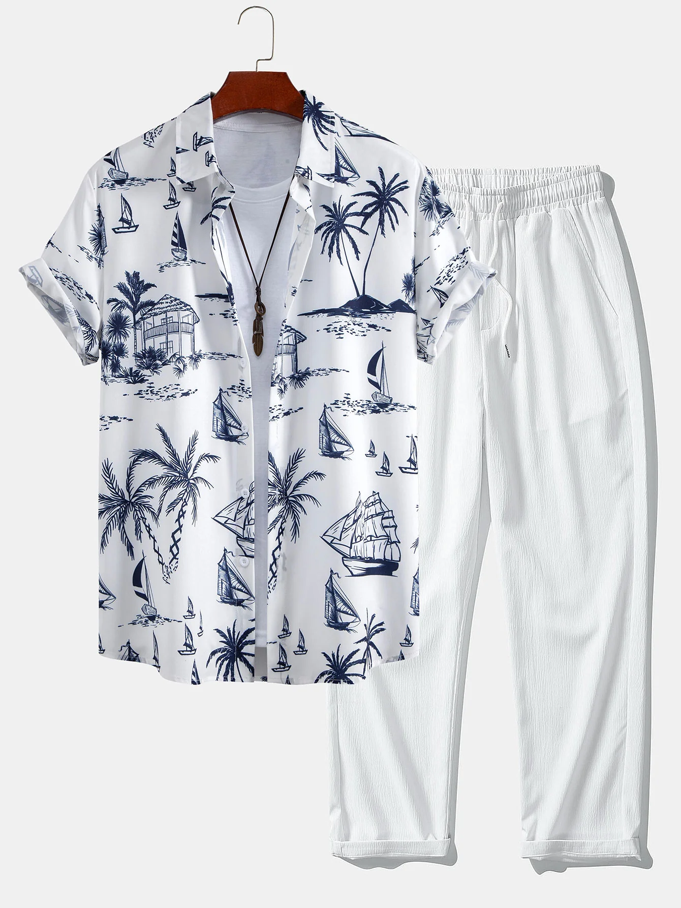 Hemd mit Knopfleiste und Faltenstruktur im Island Sailing Print<tc>rot</tc> Gerade geschnittene Hose - Image 2