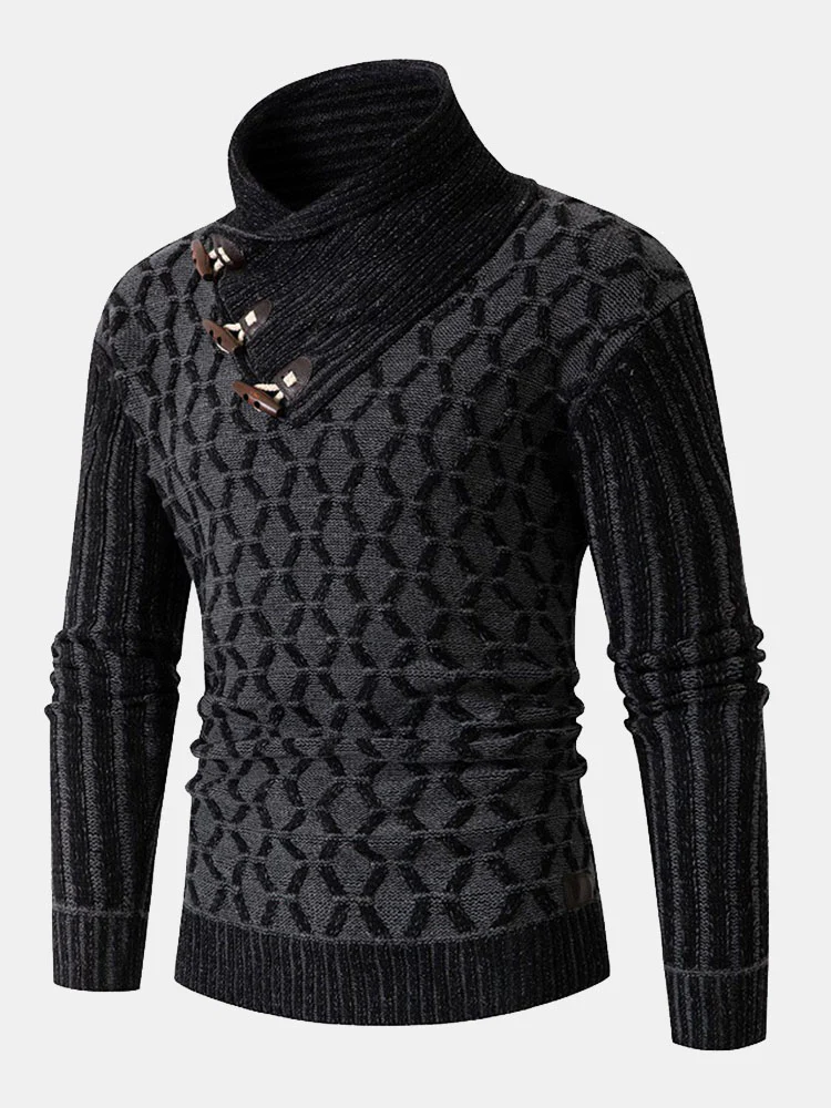 Jacquard Hornknopf Rollkragenpullover - Image 8