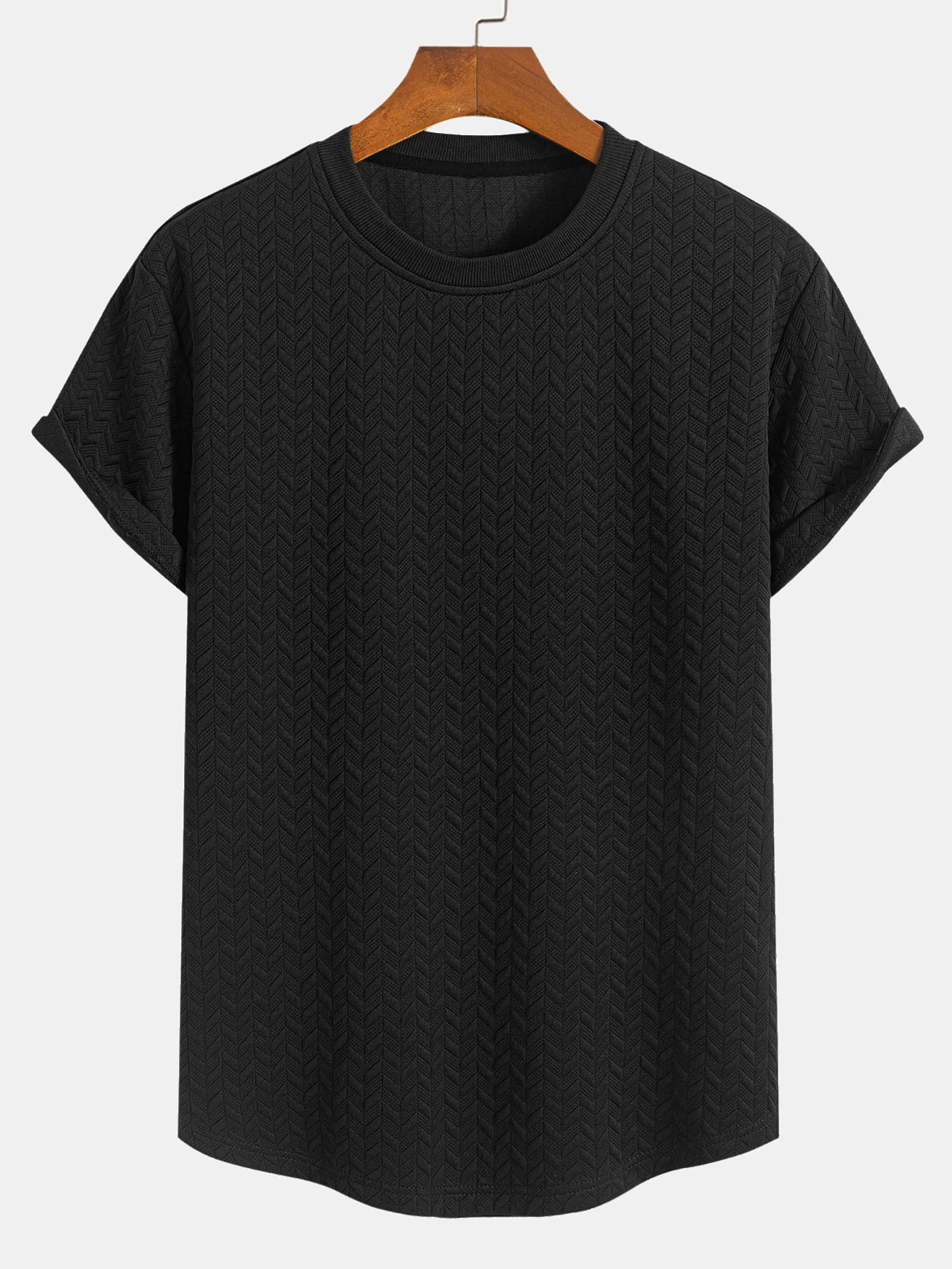 Jacquard-Strukturierter Bogen-Saum T-Shirt - Image 3