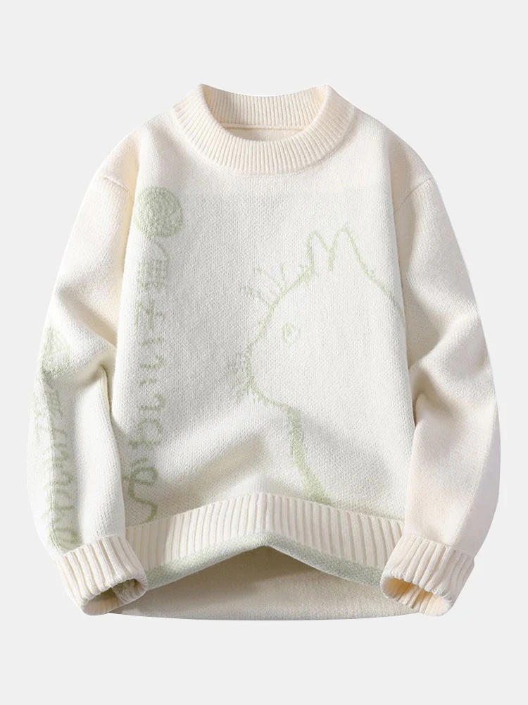 Japanese Cat Print Crew Neck Sweater - Image 3