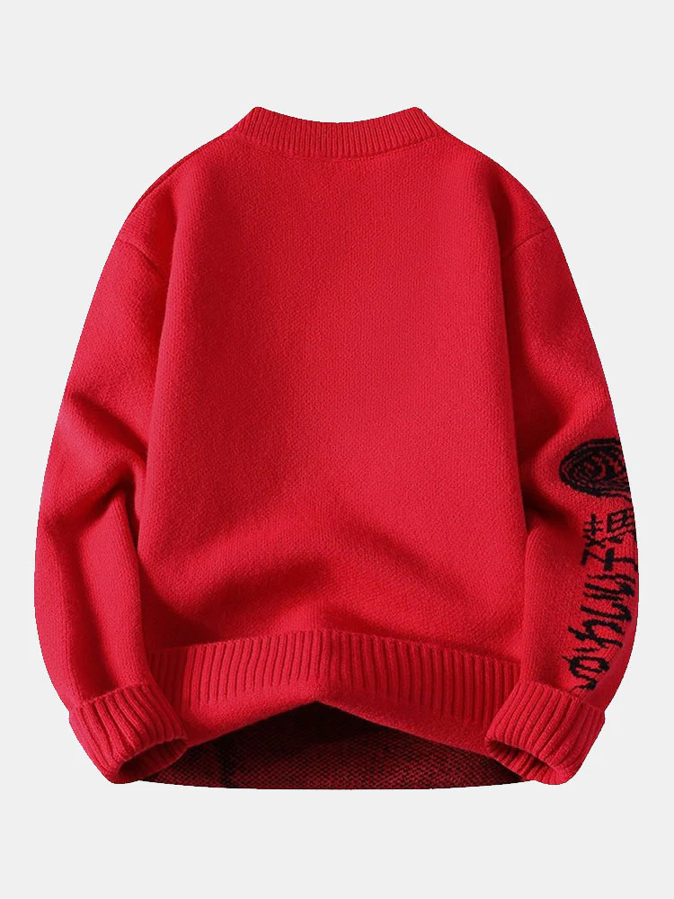 Japanese Cat Print Crew Neck Sweater - Image 5