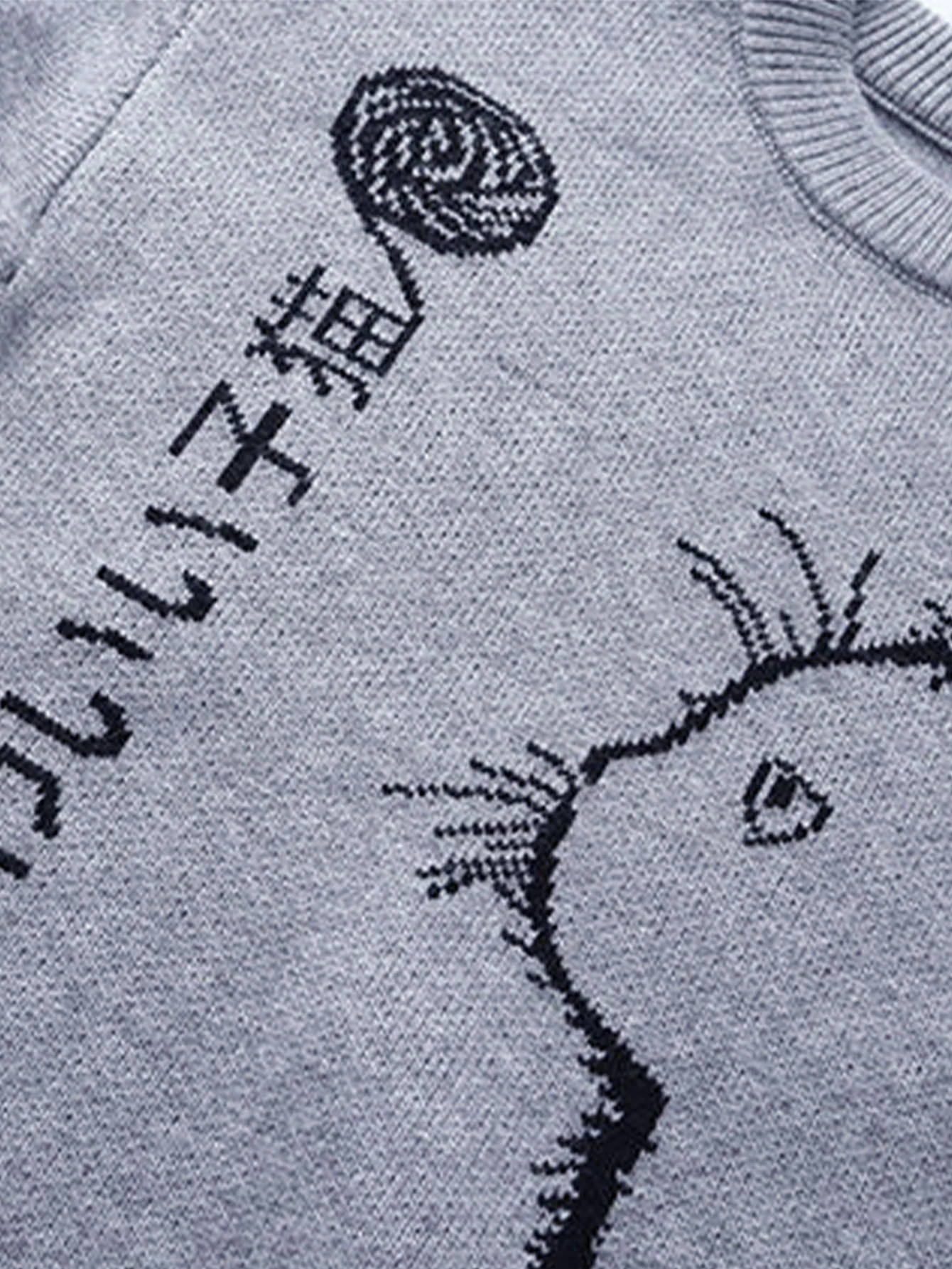 Japanese Cat Print Crew Neck Sweater - Image 7