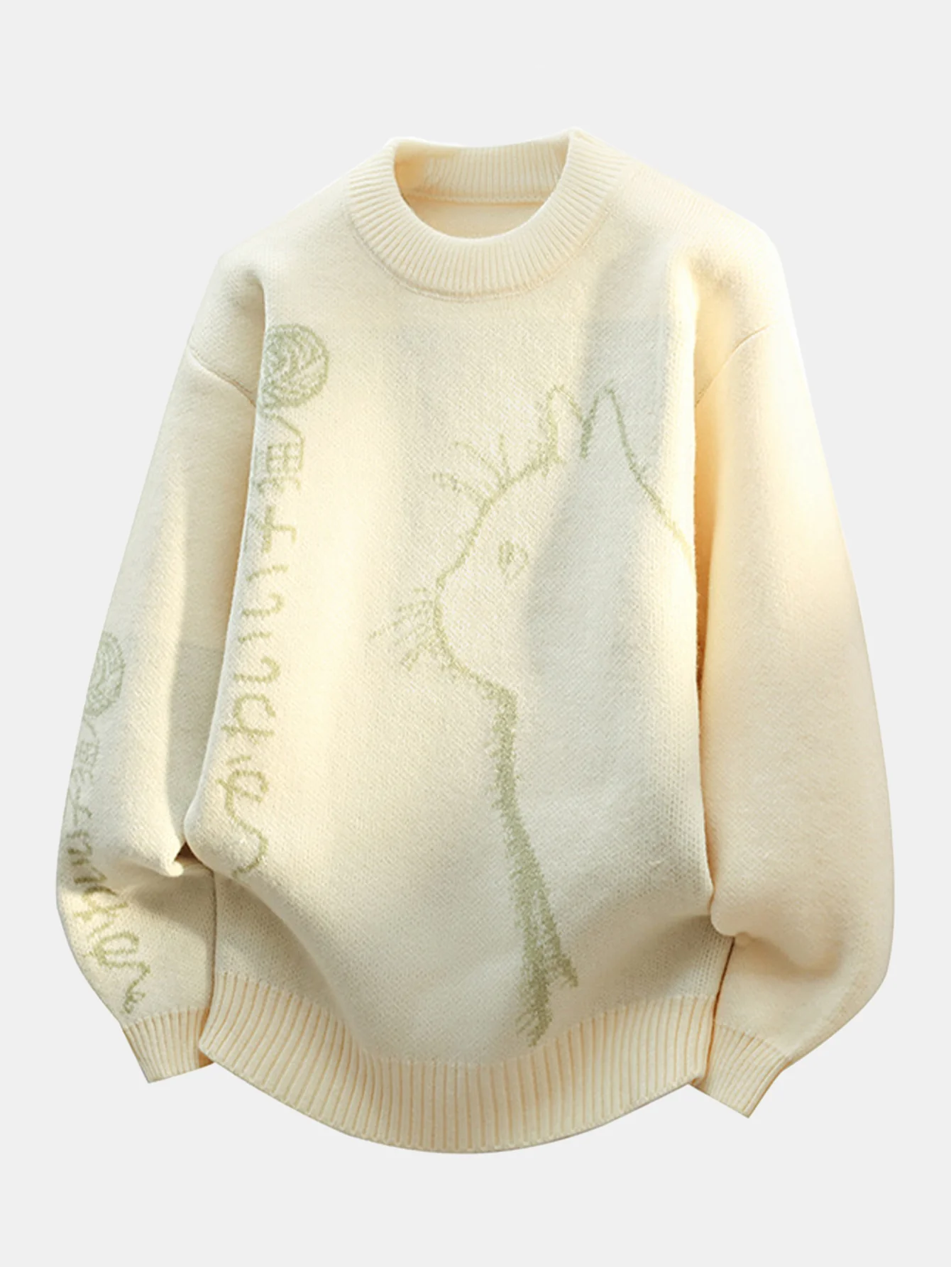 Japanese Cat Print Crew Neck Sweater - Image 5