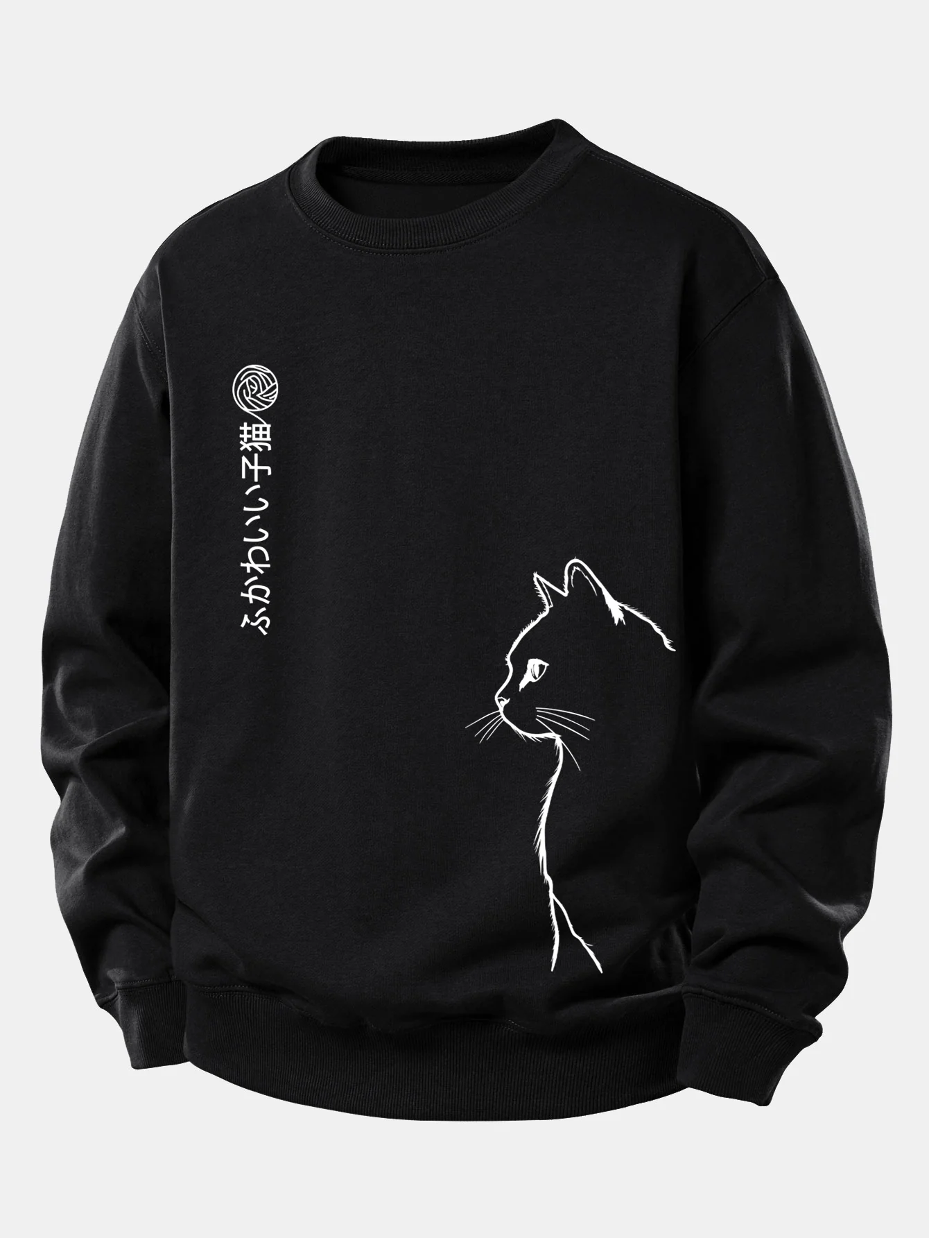 Japanese Cat Print Relax Fit Sweatshirt