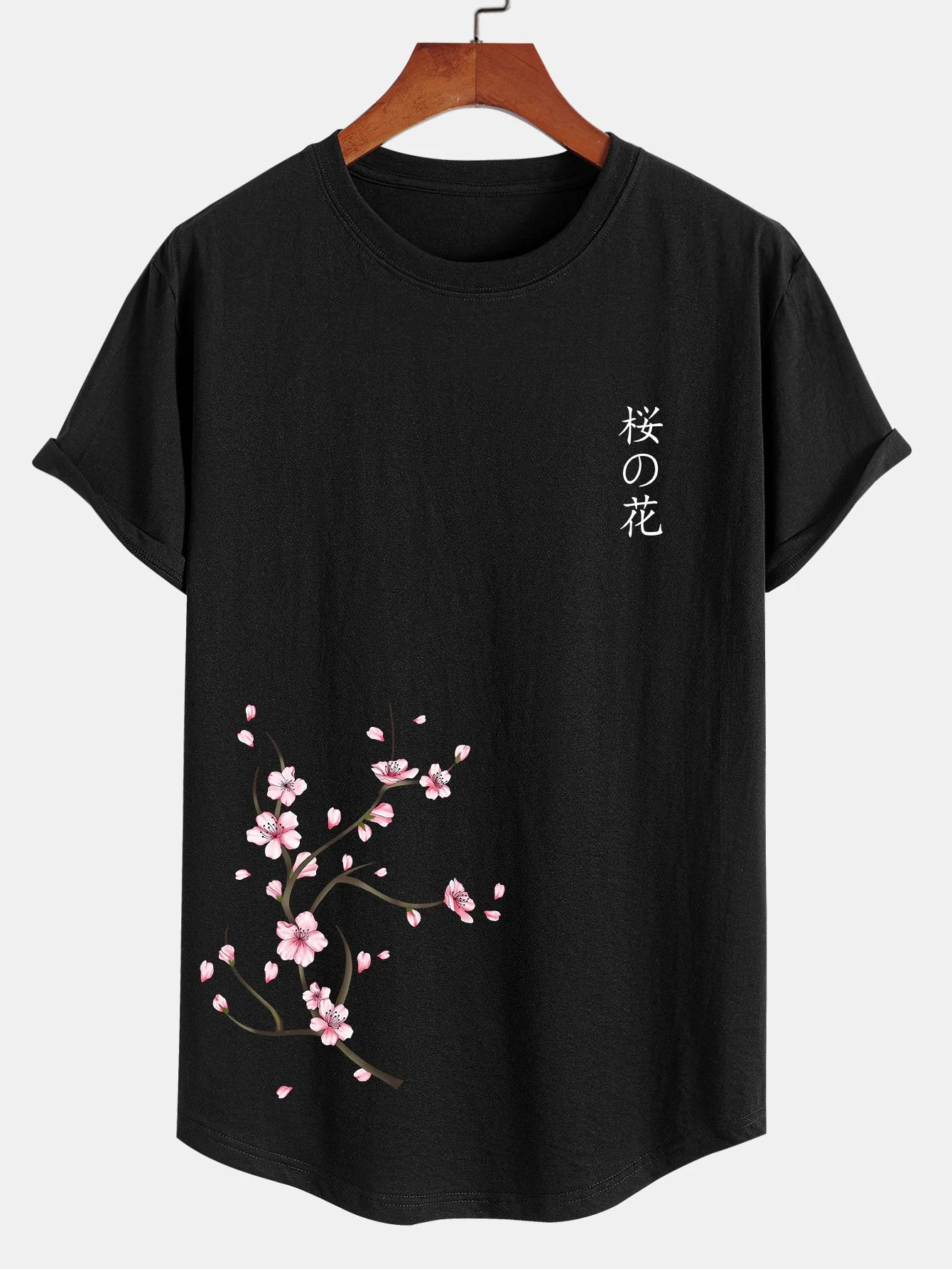 Japanische Kirschblüten Druck Baumwolle Bogen Saum T-Shirt - Image 3