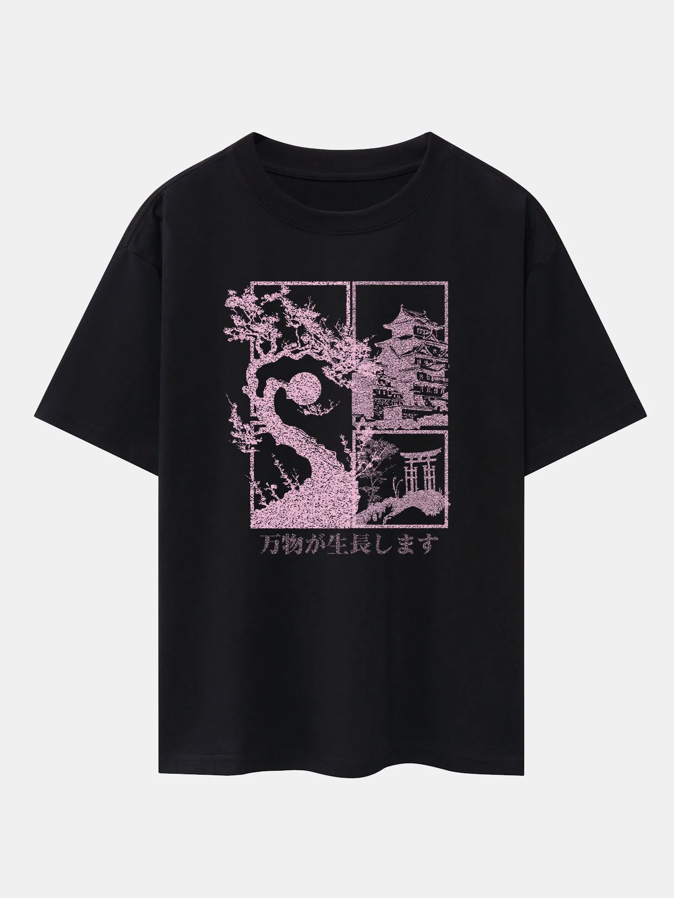 Japanische Illustrationsdruck Drop-Shoulder Oversize T-Shirt