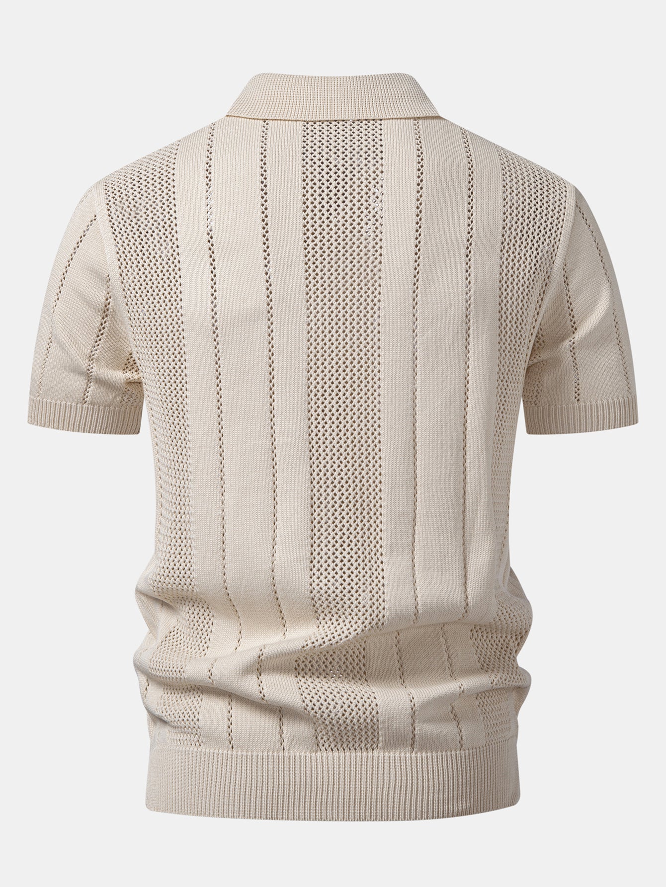 Johnny Collar Striped Open Knit Polo - Image 2