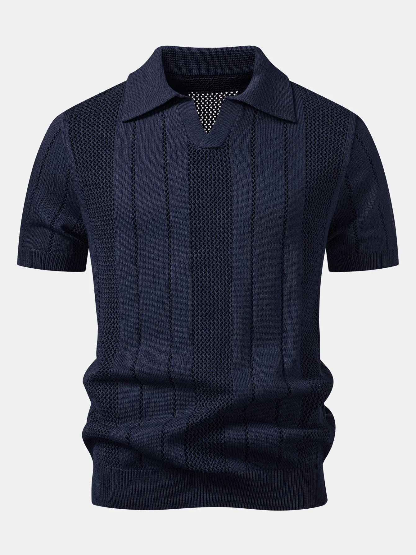 Johnny Collar Striped Open Knit Polo - Image 3