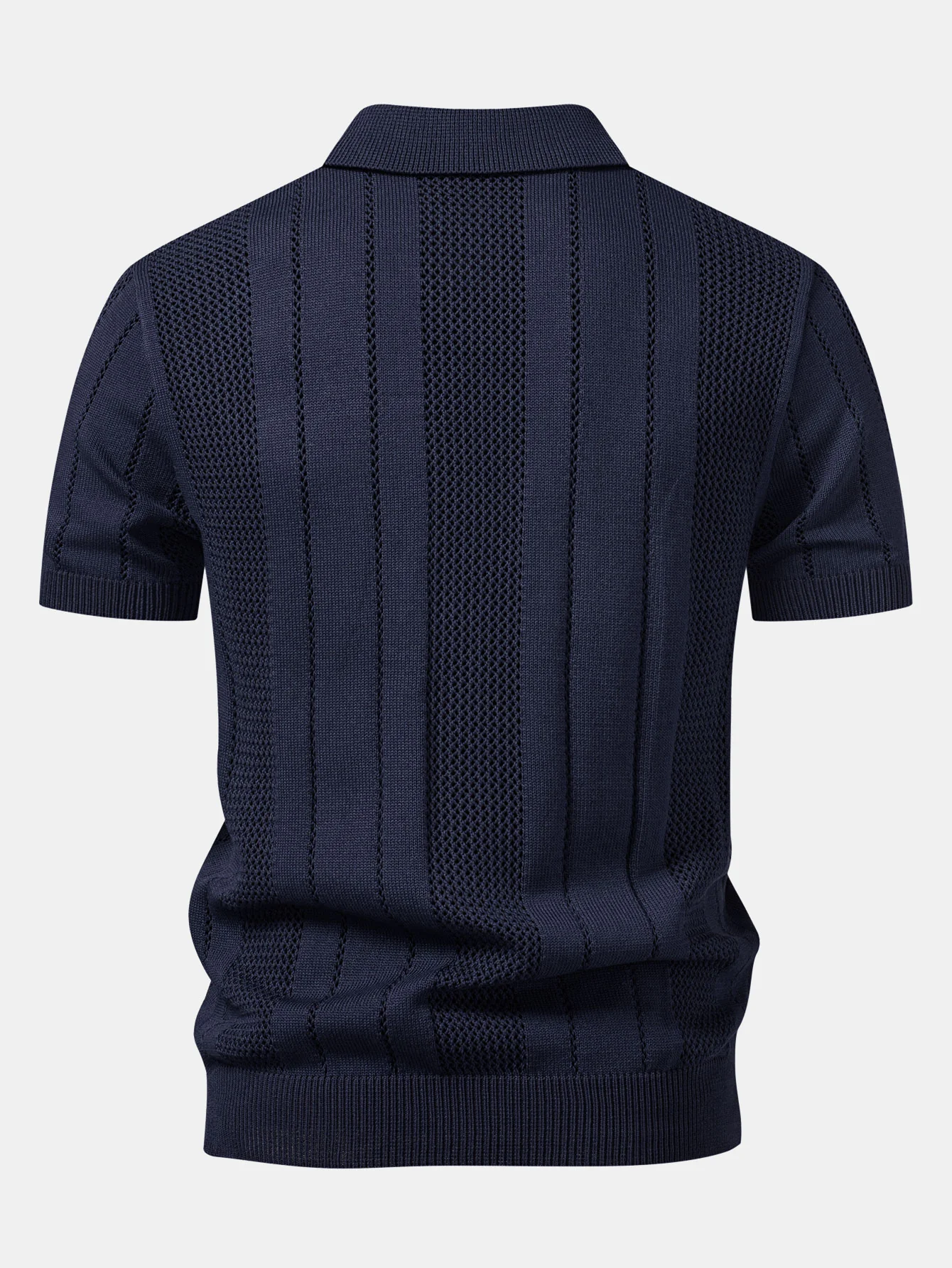 Johnny Collar Striped Open Knit Polo - Image 4