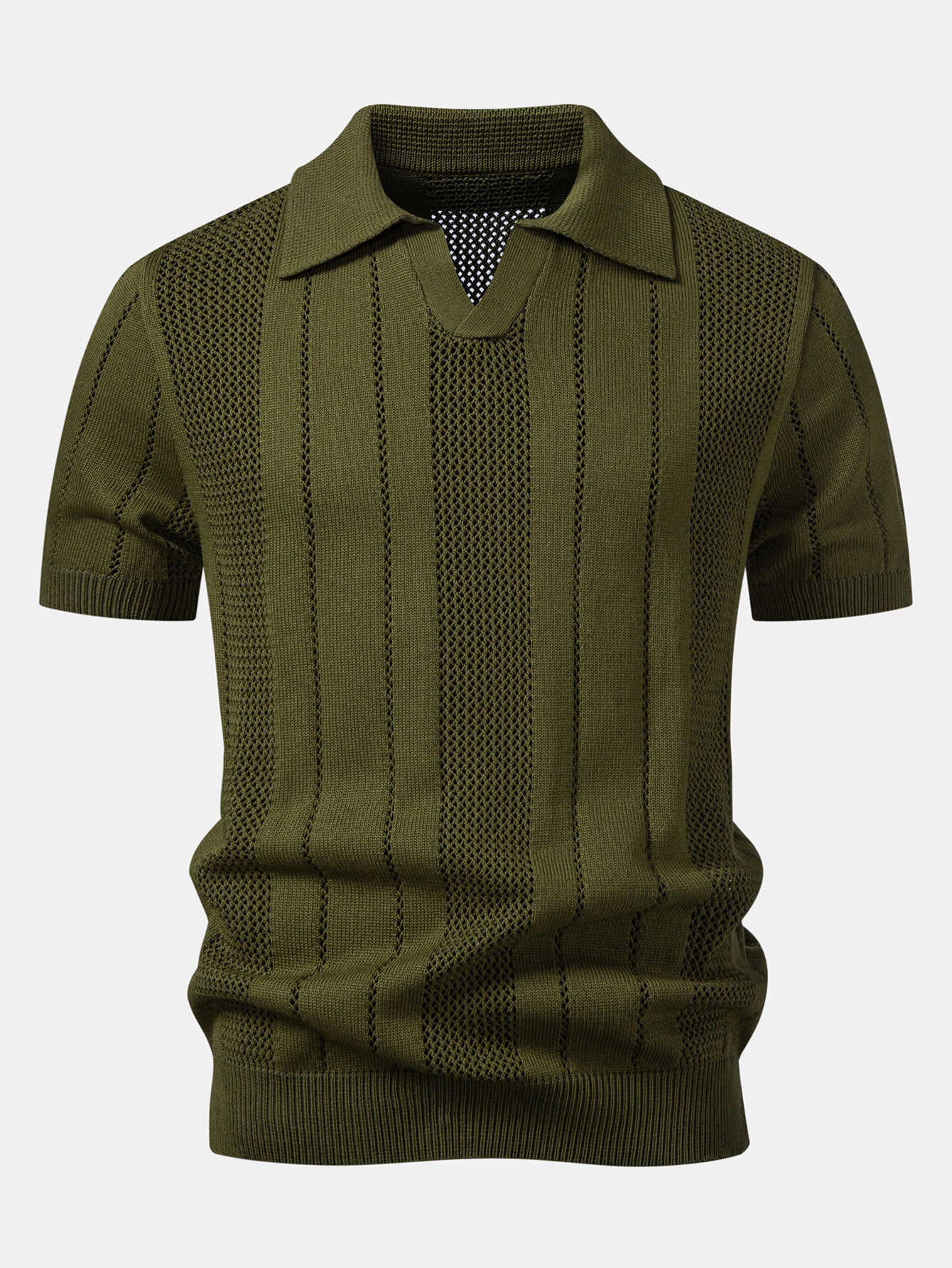 Johnny Collar Striped Open Knit Polo - Image 5