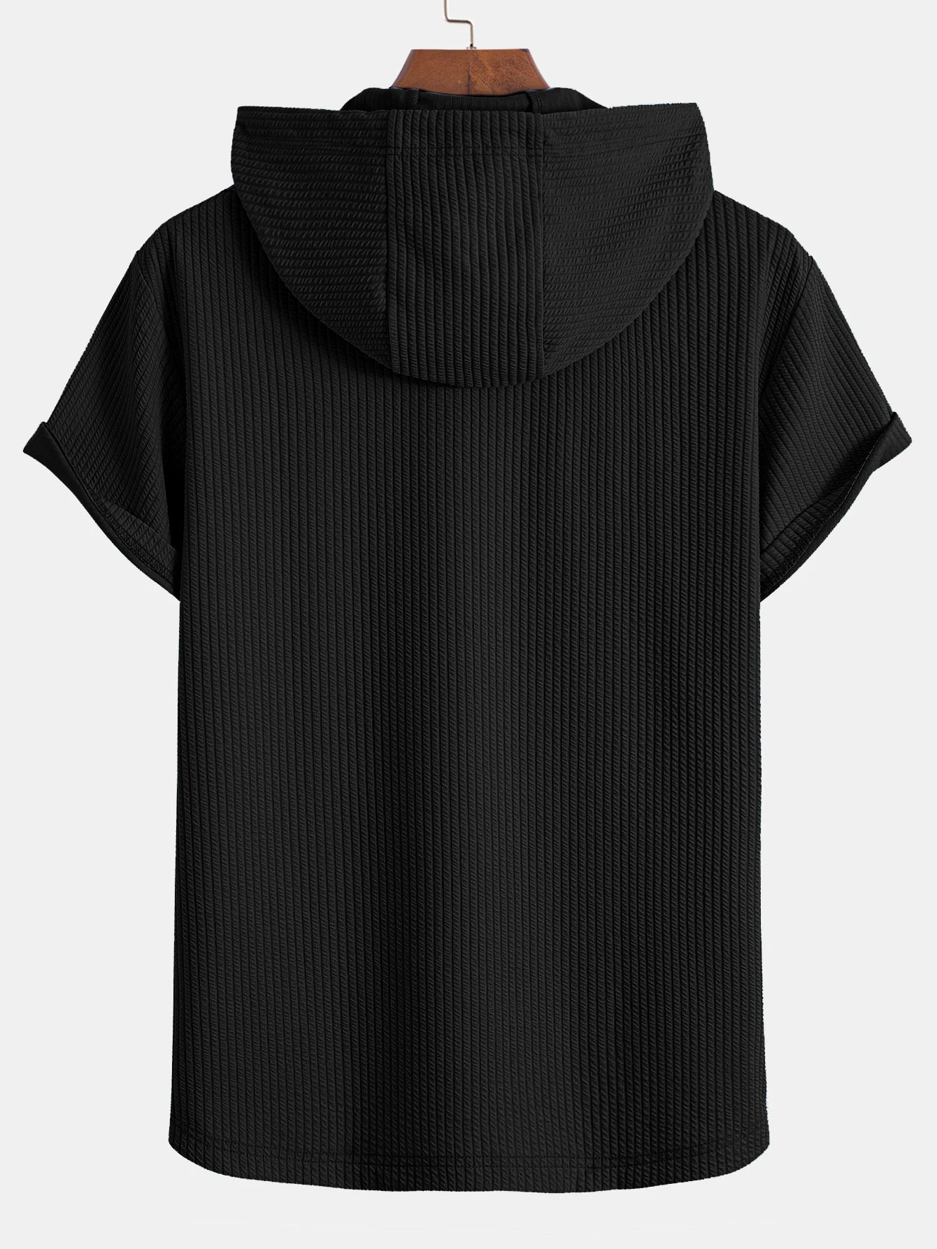 Kängurutasche Geripptes Kapuzen-T-Shirt - Image 2