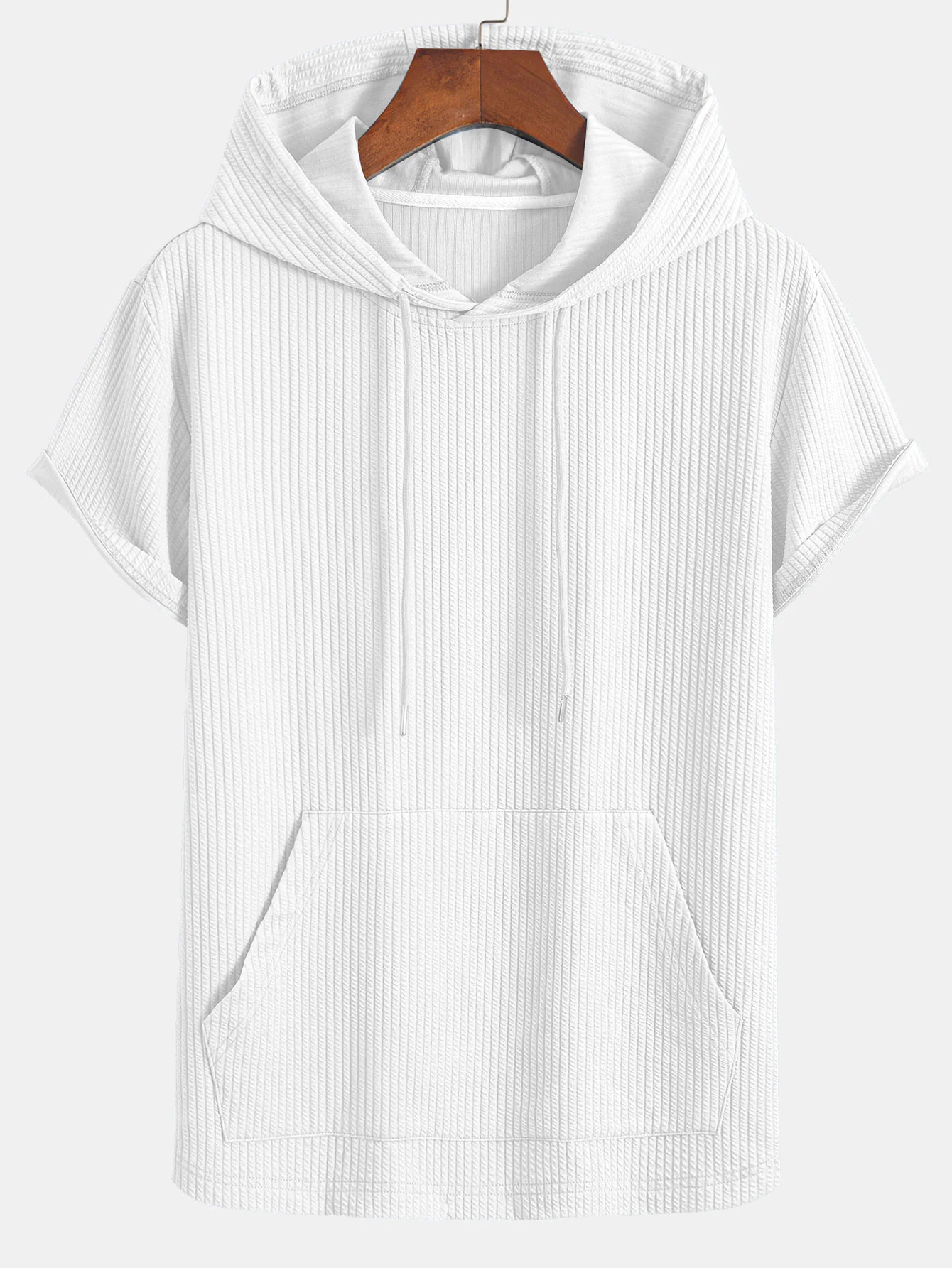 Kängurutasche Geripptes Kapuzen-T-Shirt & Gerade Bein Gerippte Hose - Image 11