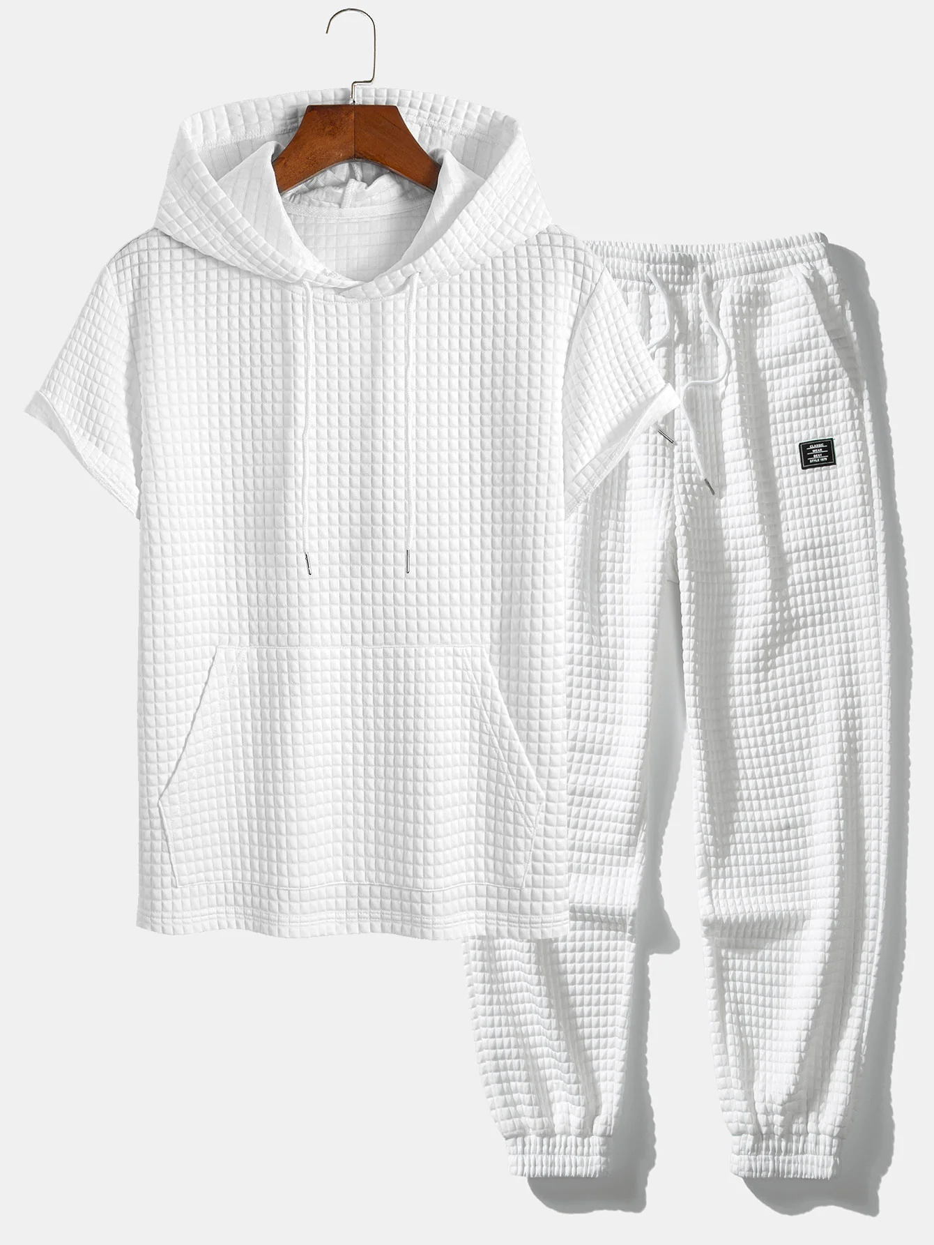 Kängurutasche Waffel Kapuzen-T-Shirt & Kordelzug Waffel Jogginghose - Image 3