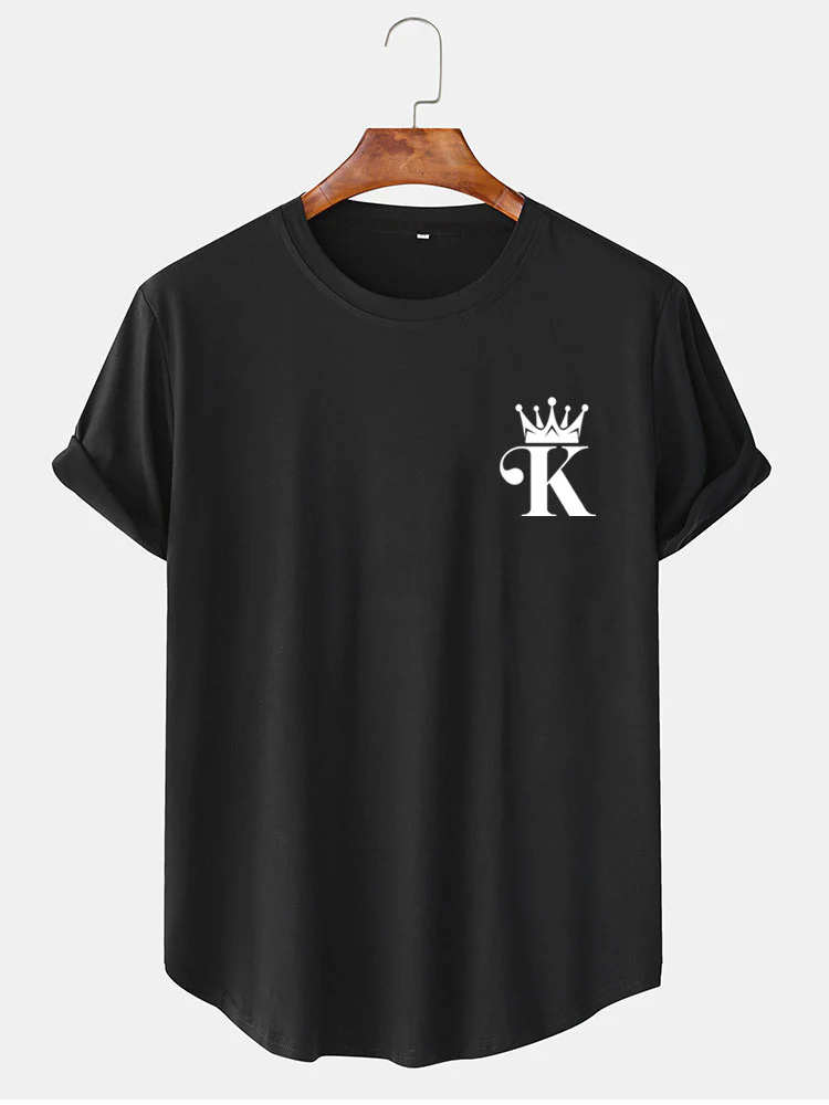 König Krone Druck Bogen Saum T-Shirt - Image 2