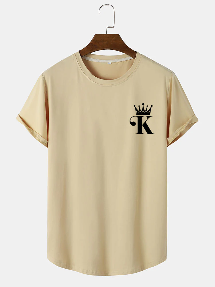 König Krone Druck Bogen Saum T-Shirt - Image 3