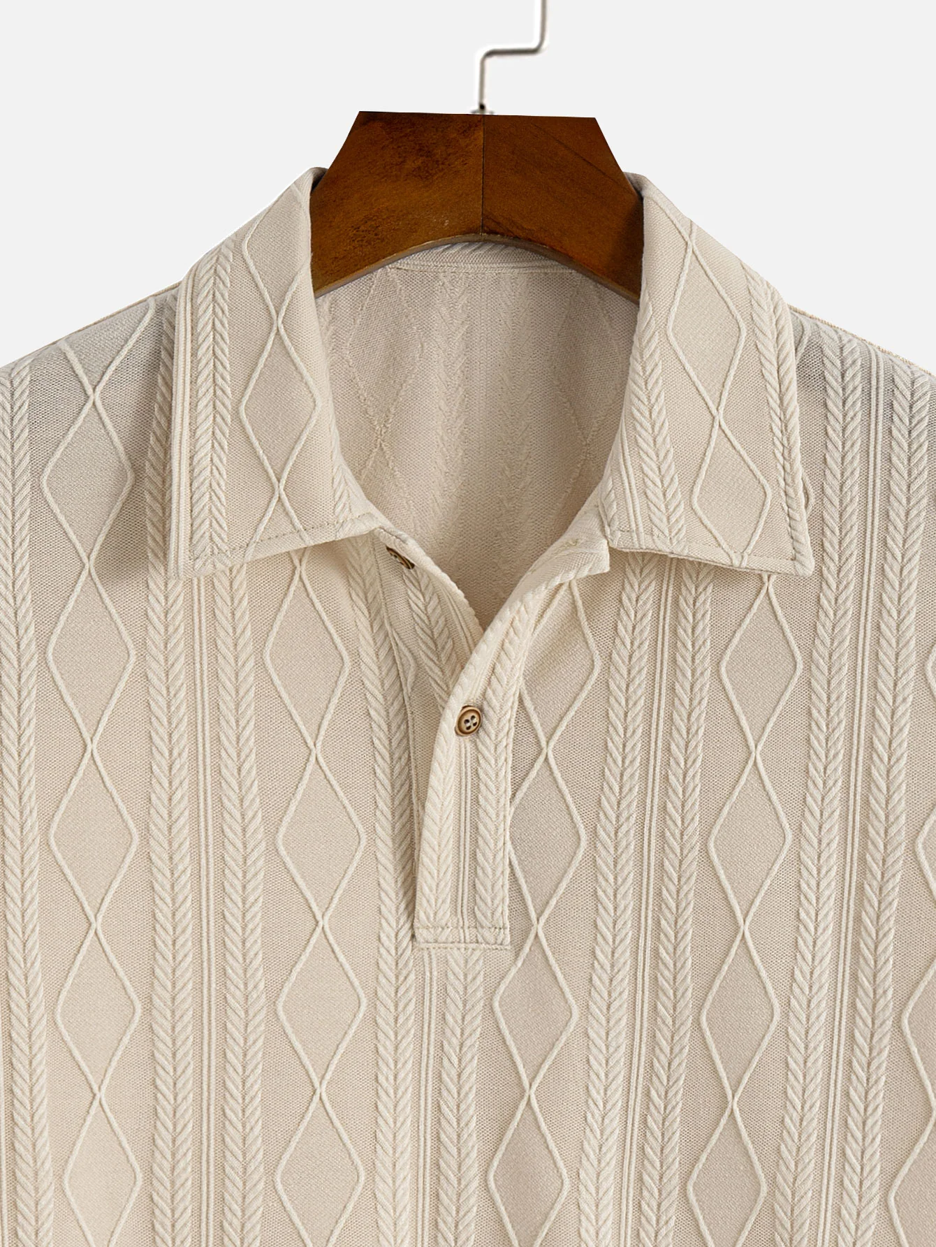 Gestricktes geometrisches Rhombus-Jacquard-Polo & gerade geschnittene Ripp-Hosen - Image 13