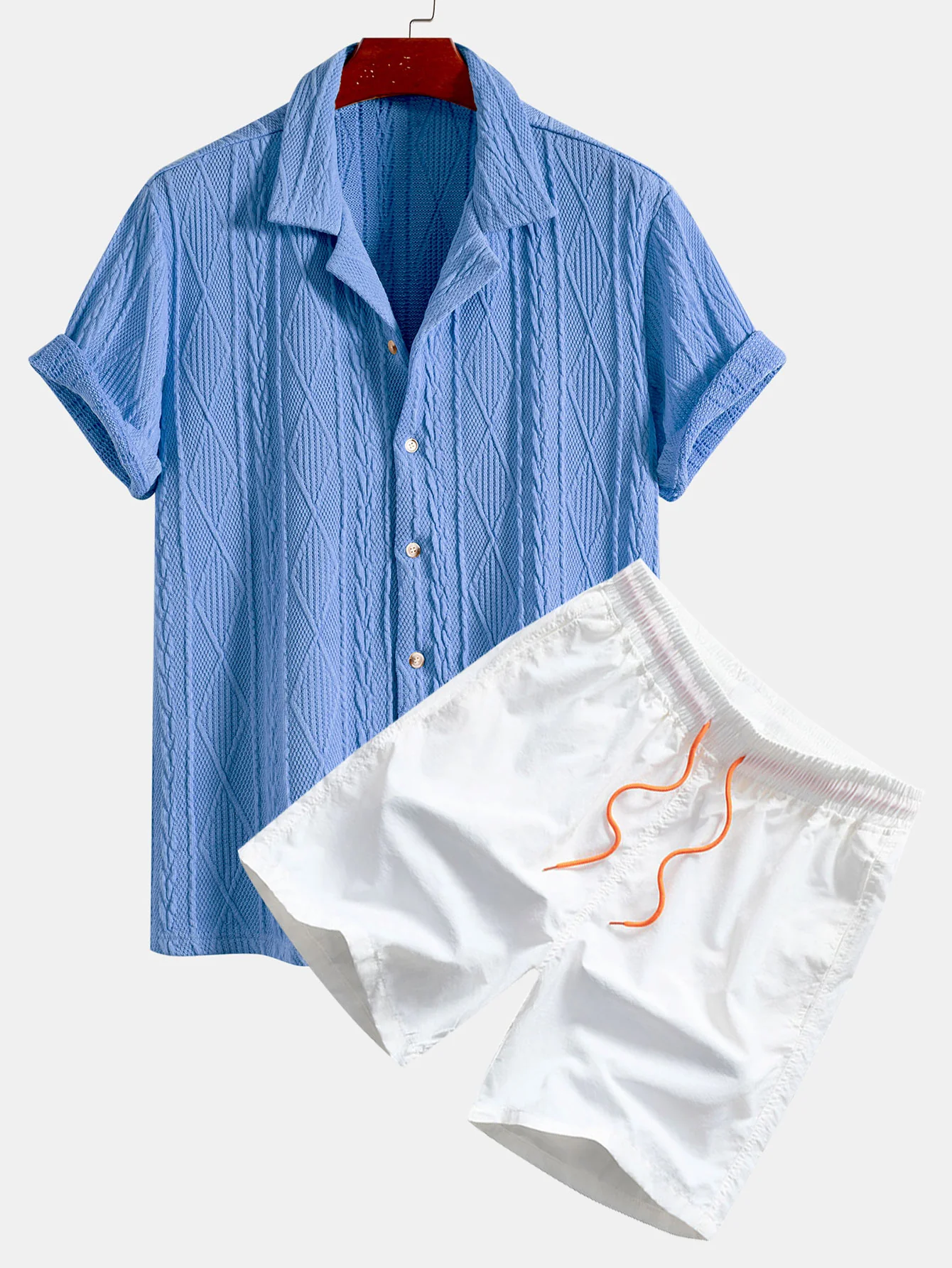 Gestricktes geometrisches Texturiertes Cuban Shirt & Herren Mid-Length Drawstring Badeshorts - Image 3