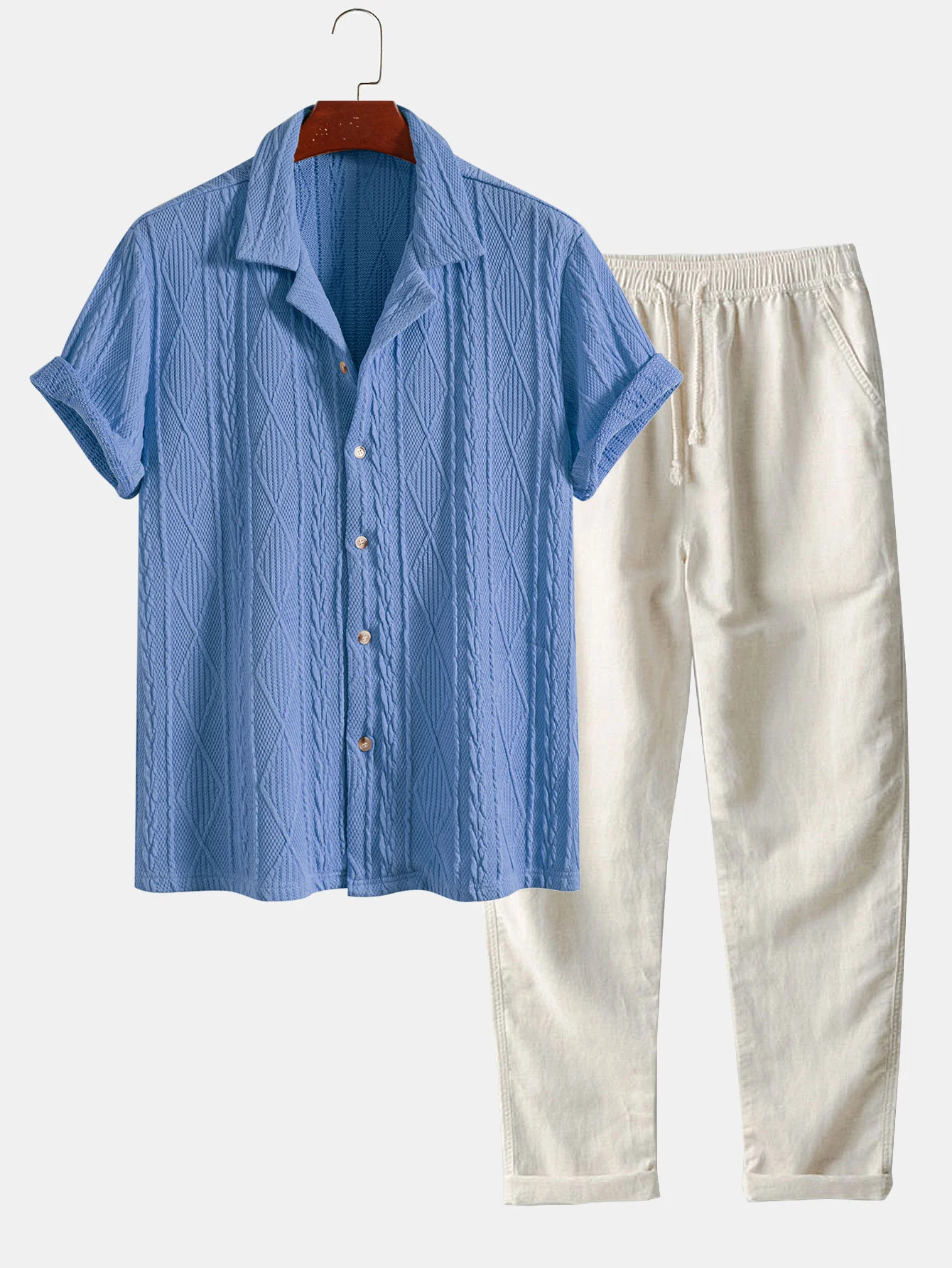 Gestricktes geometrisches Texturiertes Cuban Shirt & gerade geschnittene Leinenhose - Image 3
