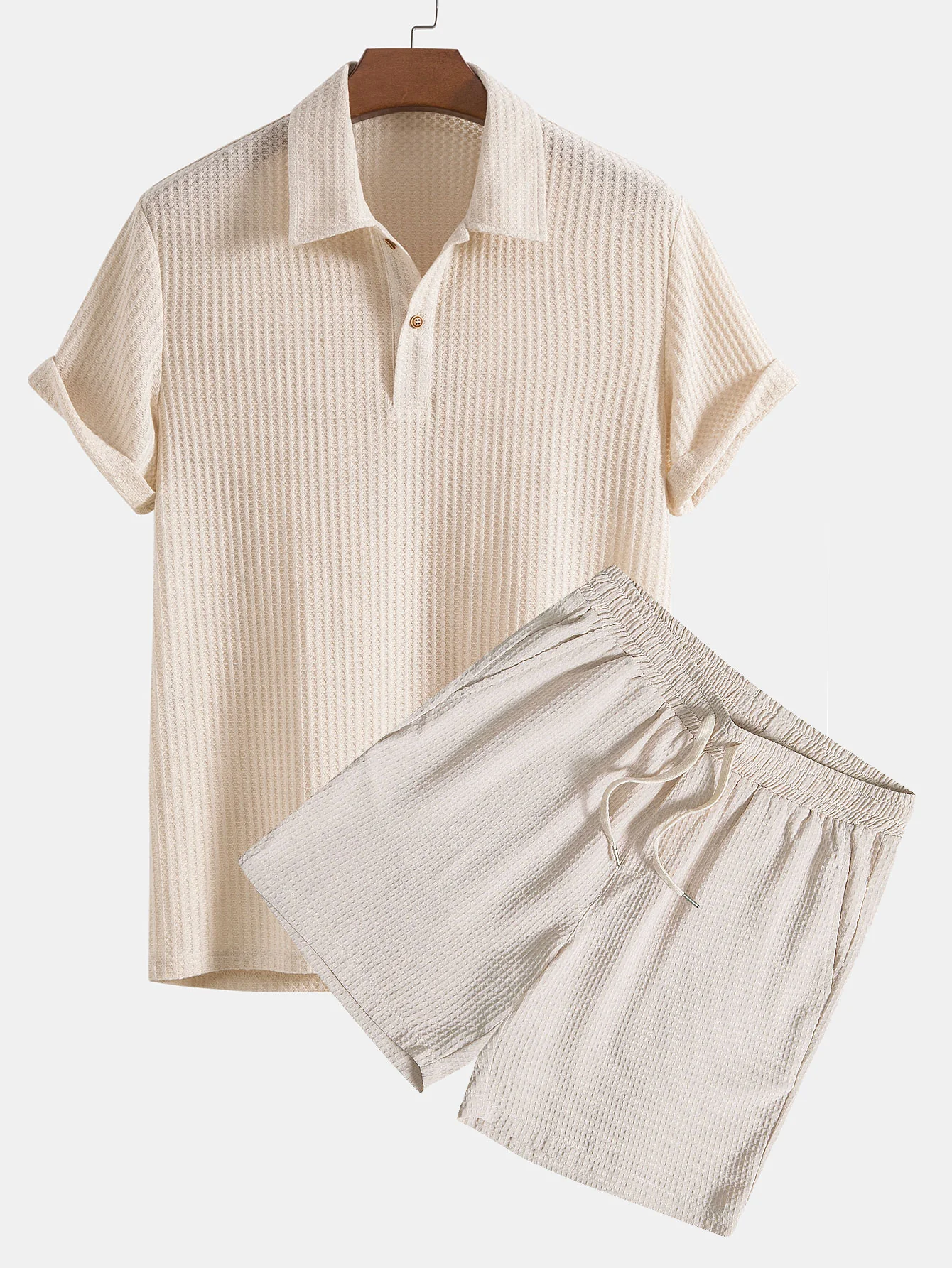 Strick-Waffel-Polohemd & Waffel-Drawstring-Shorts - Image 2