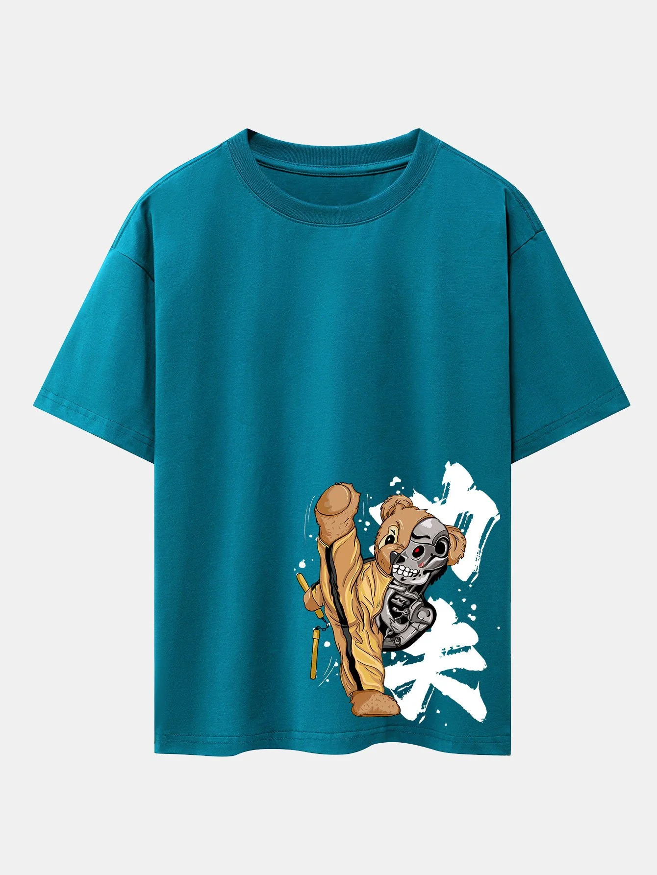 Kung Fu Bär Print Drop Shoulder Oversize T-Shirt - Image 10