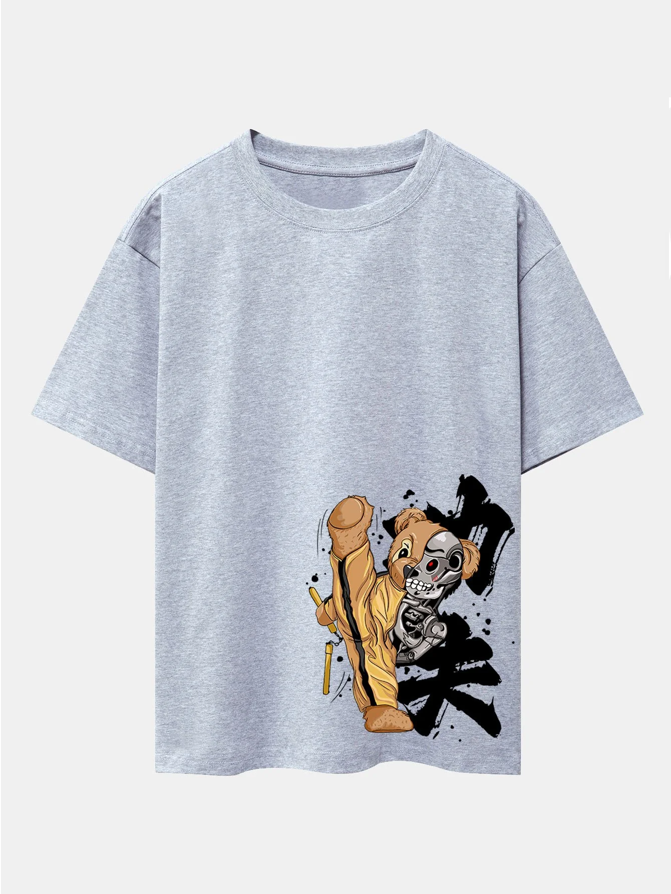 Kung Fu Bär Print Drop Shoulder Oversize T-Shirt - Image 11