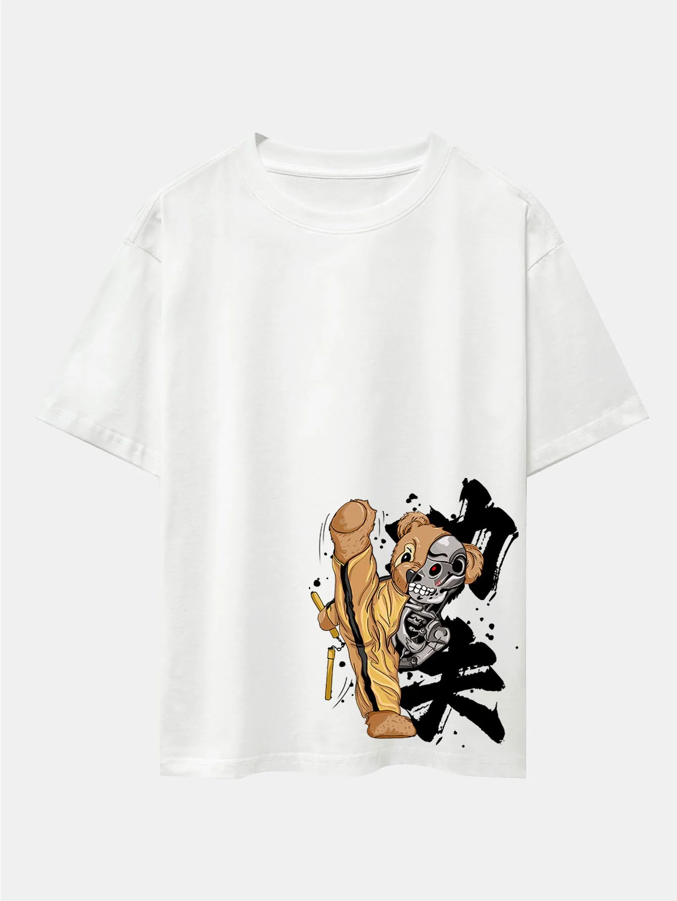 Kung Fu Bär Print Drop Shoulder Oversize T-Shirt - Image 2