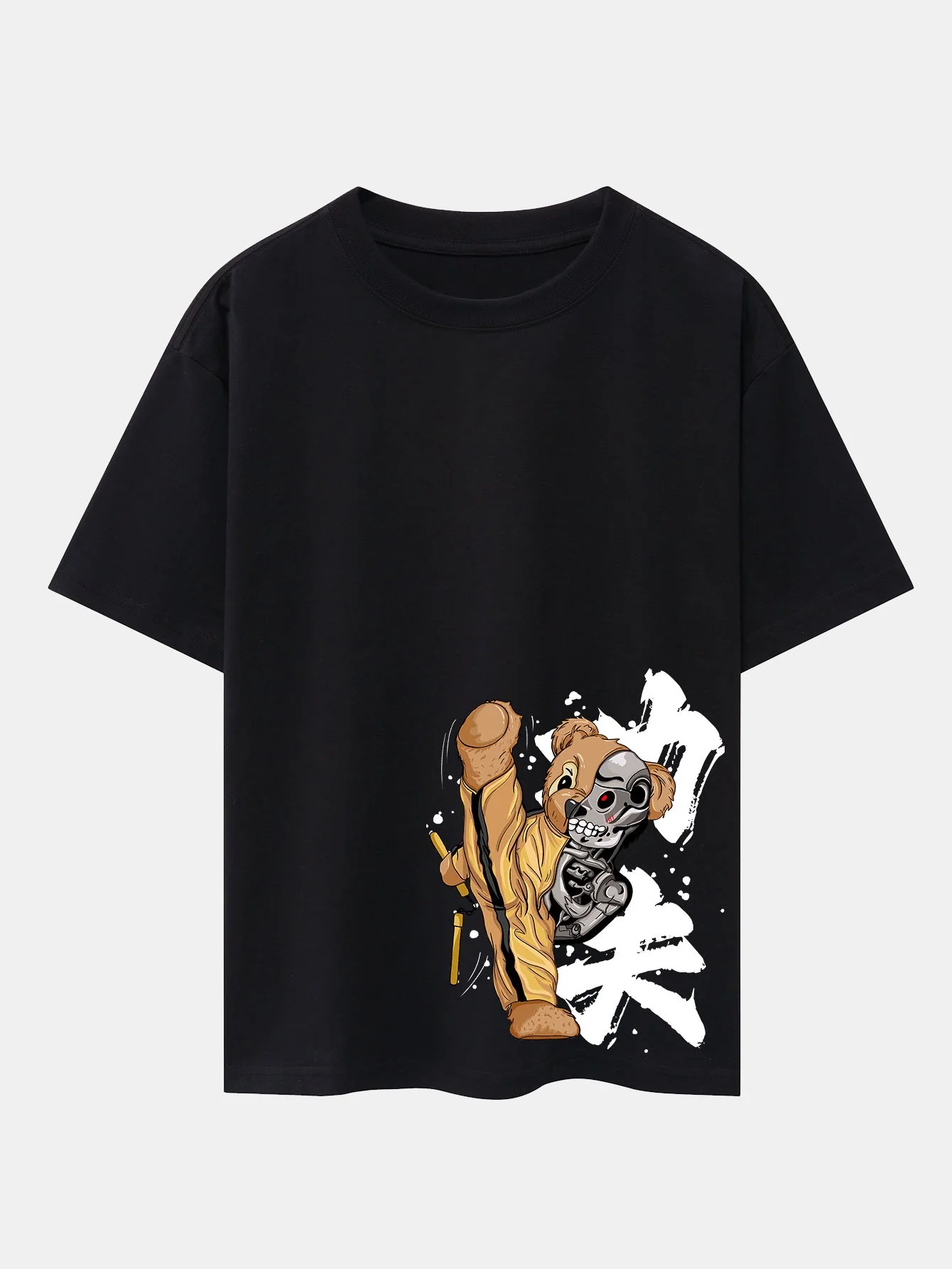 Kung Fu Bär Print Drop Shoulder Oversize T-Shirt - Image 3