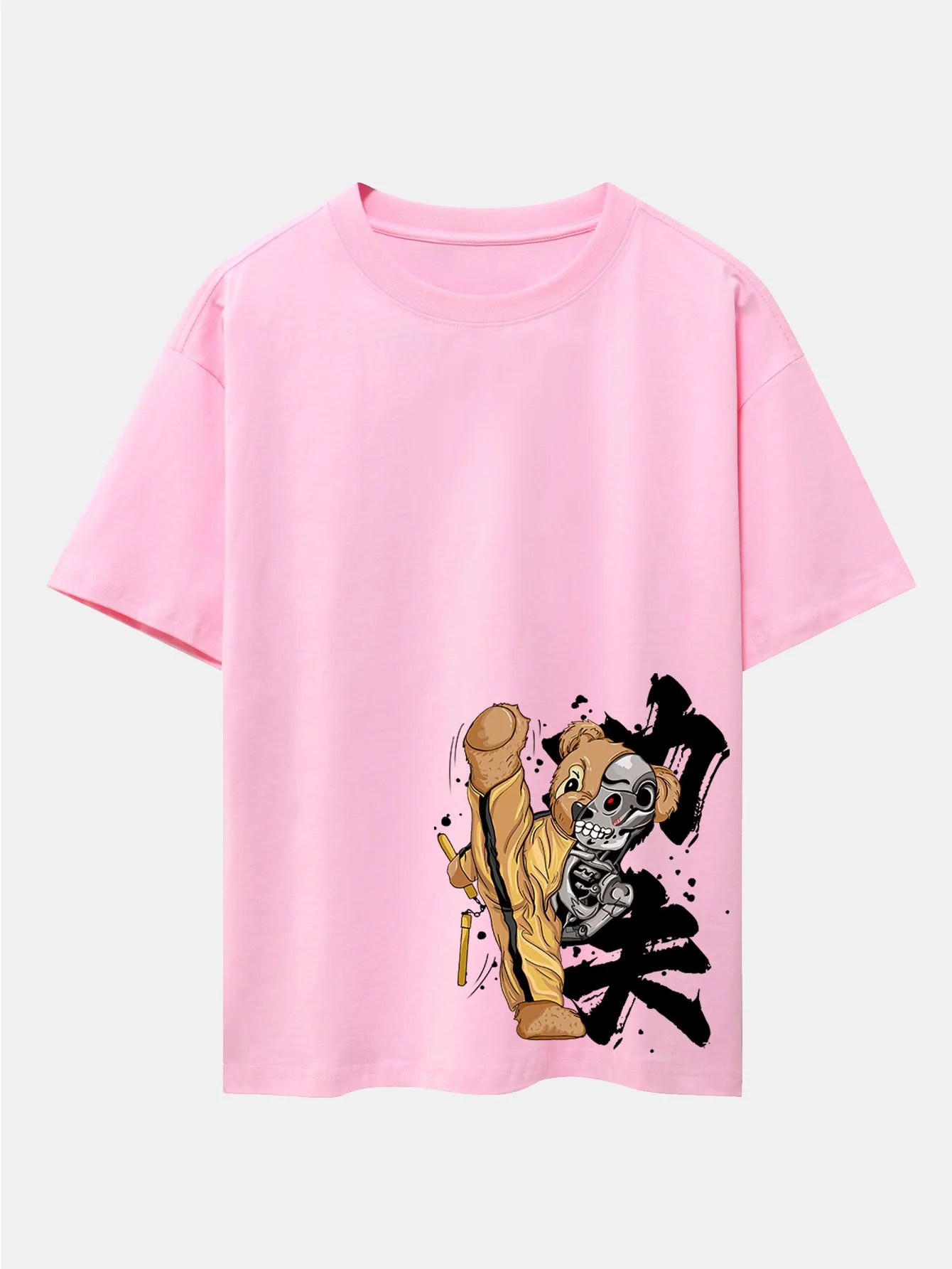 Kung Fu Bär Print Drop Shoulder Oversize T-Shirt - Image 5