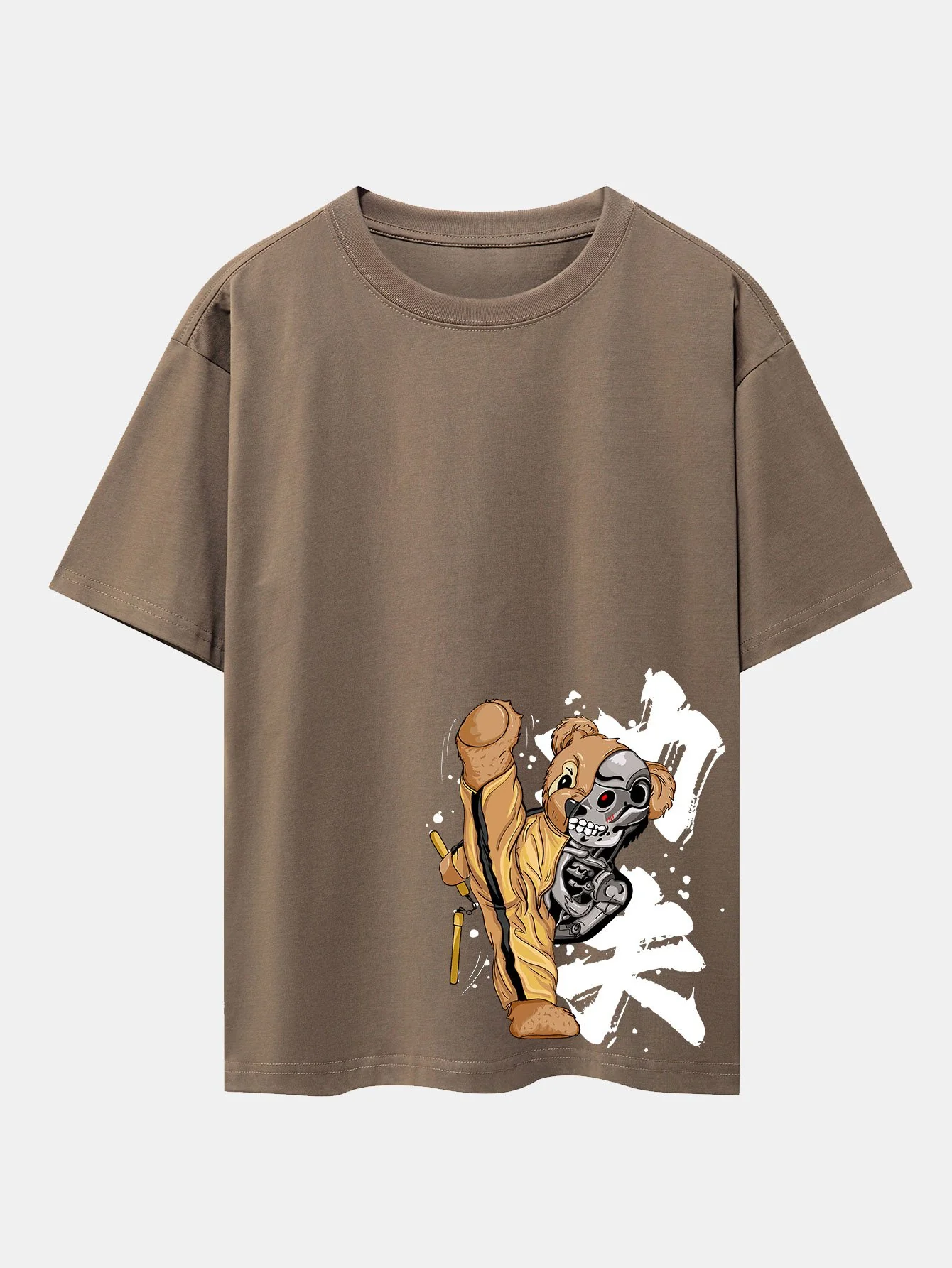 Kung Fu Bär Print Drop Shoulder Oversize T-Shirt - Image 6