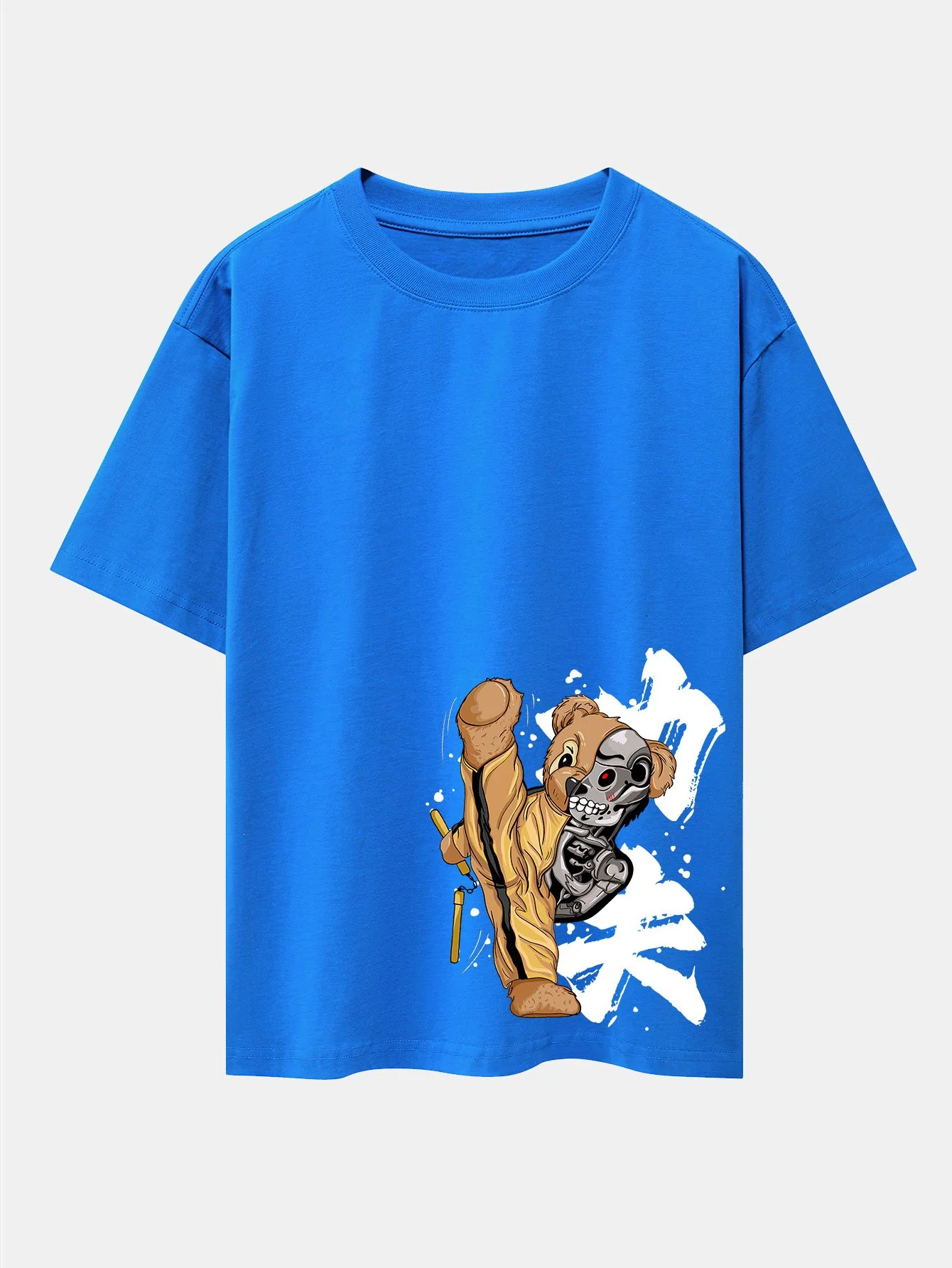 Kung Fu Bär Print Drop Shoulder Oversize T-Shirt - Image 7