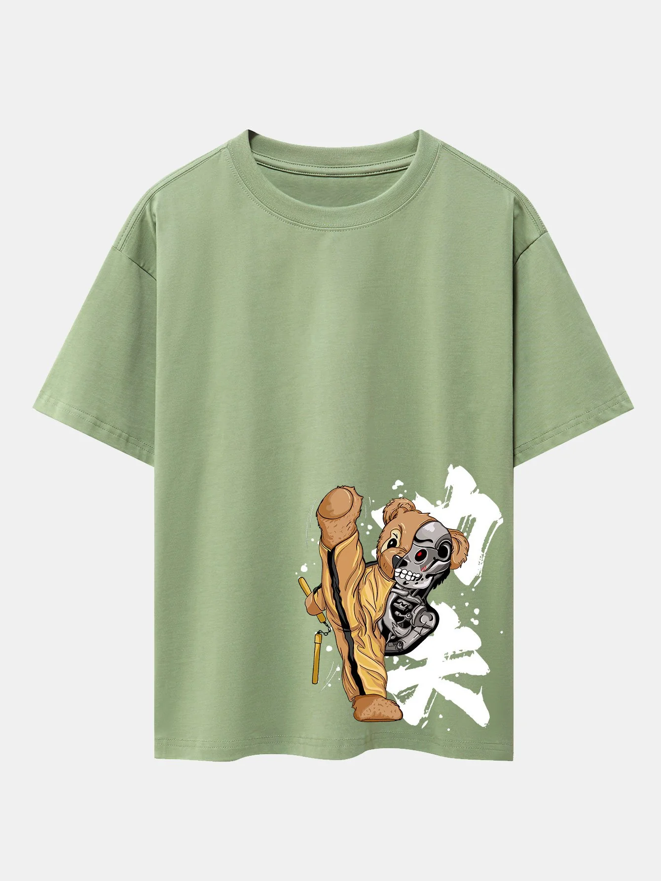 Kung Fu Bär Print Drop Shoulder Oversize T-Shirt - Image 8