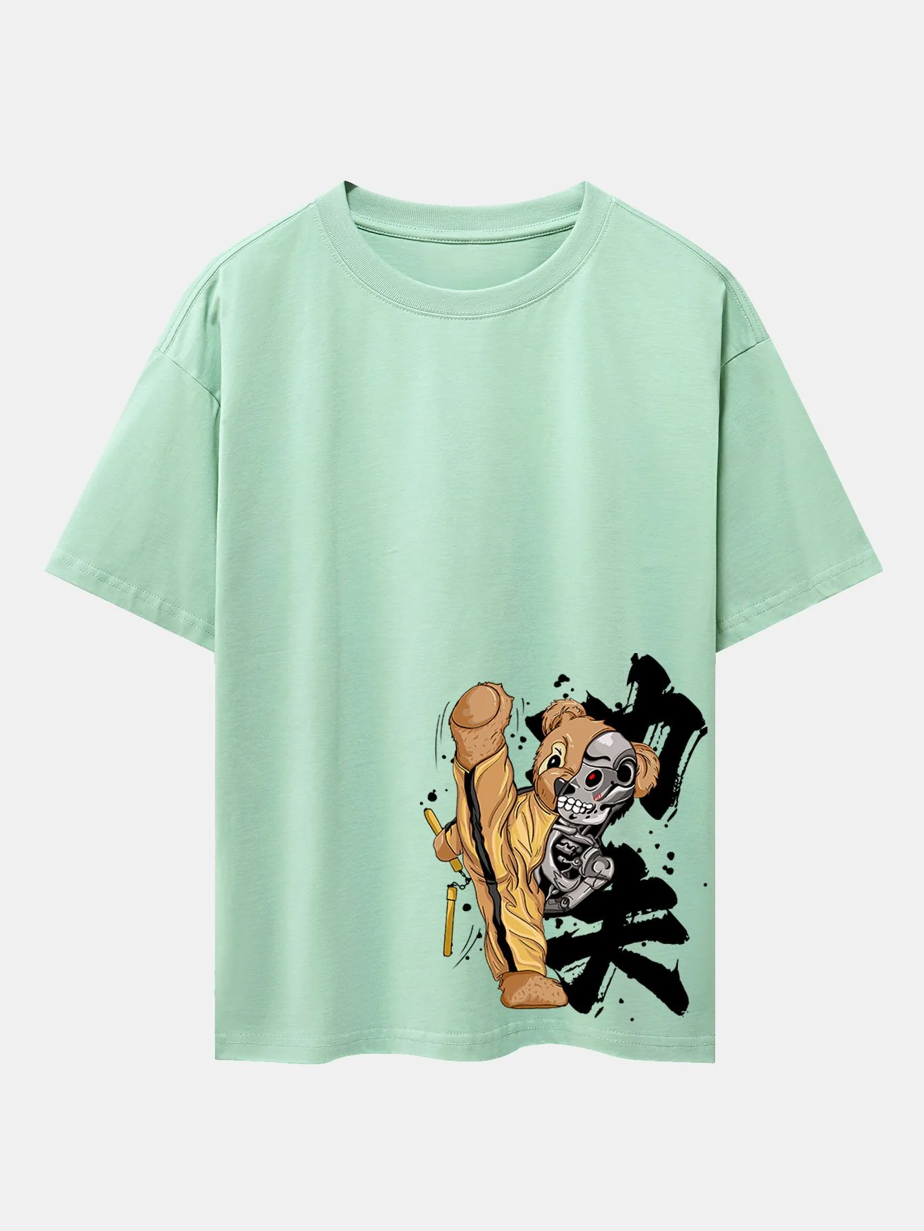 Kung Fu Bär Print Drop Shoulder Oversize T-Shirt - Image 9