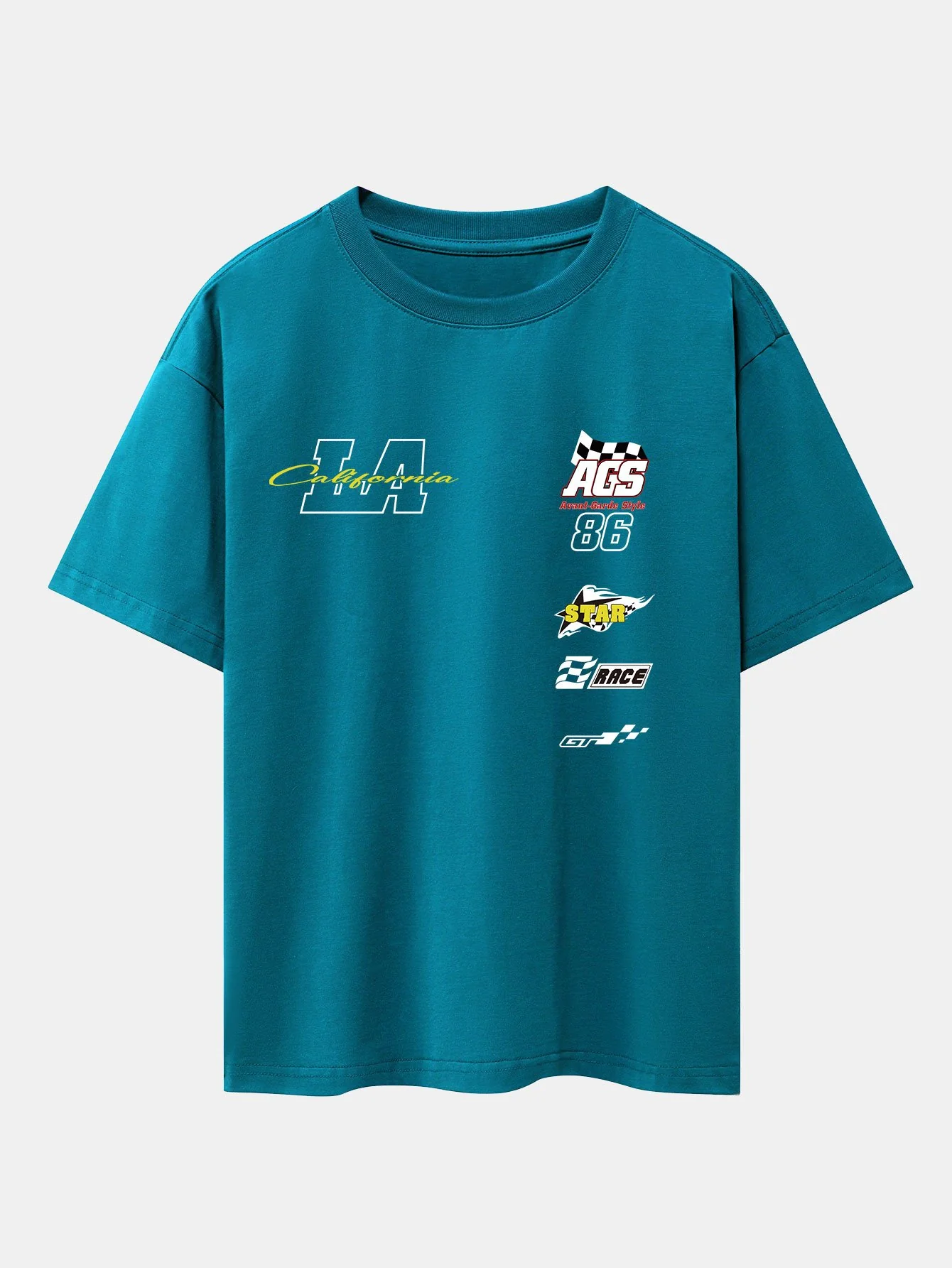 LA Racing Slogan Druck Drop Shoulder Oversize T-Shirt - Image 8