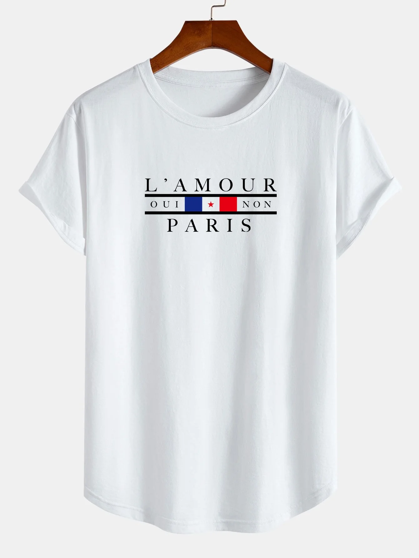 L'amour Paris Druck Baumwolle Bogen Saum T-Shirt