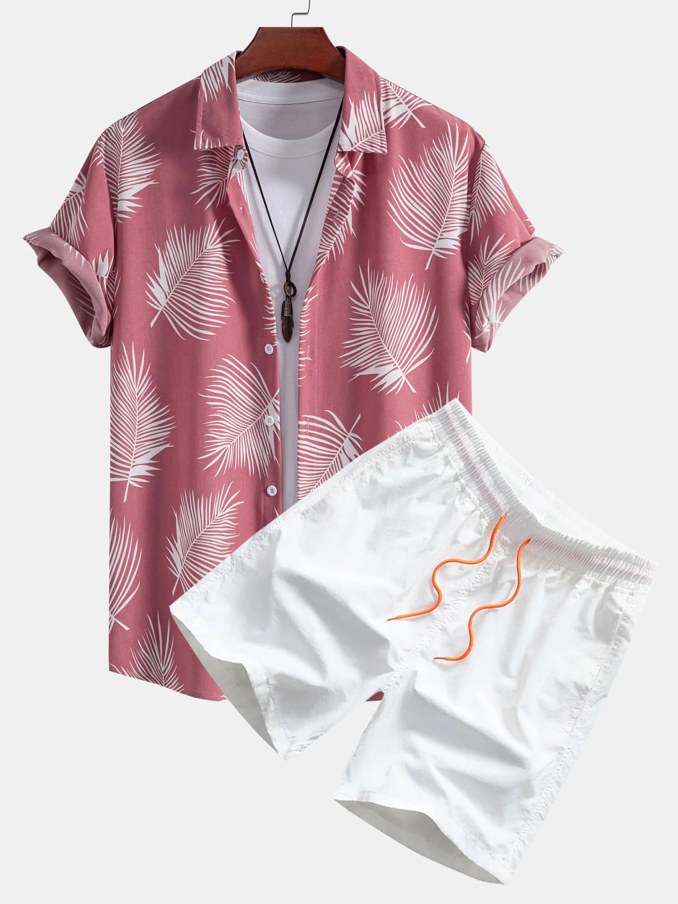Blattdruck Hemd mit Knopfleiste & Badeshorts