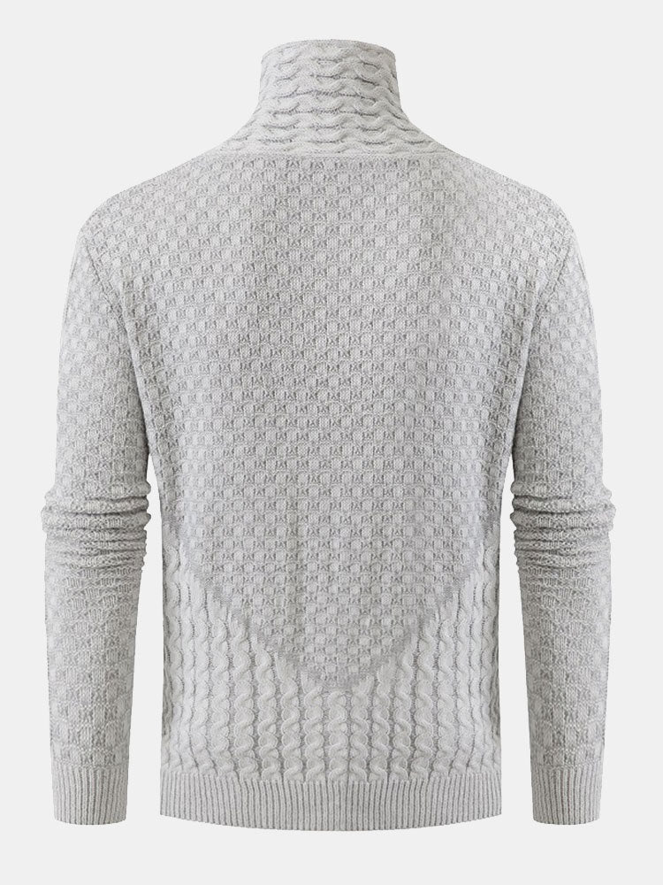 Leder Schnalle Strick Jacquard Rollkragenpullover - Image 5