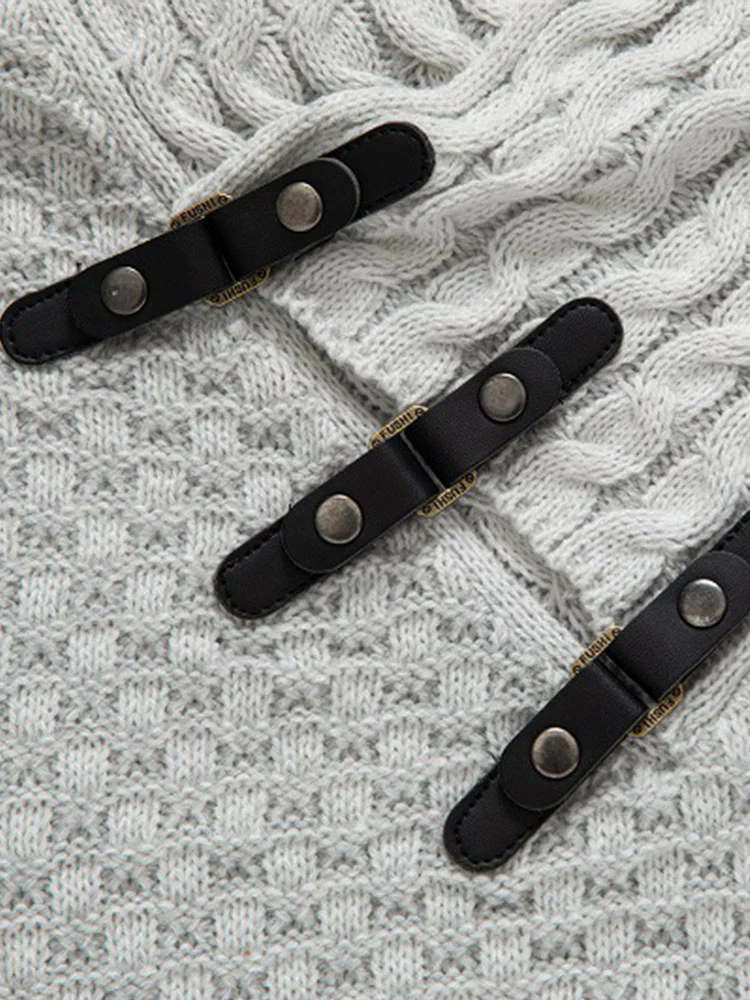Leder Schnalle Strick Jacquard Rollkragenpullover - Image 7