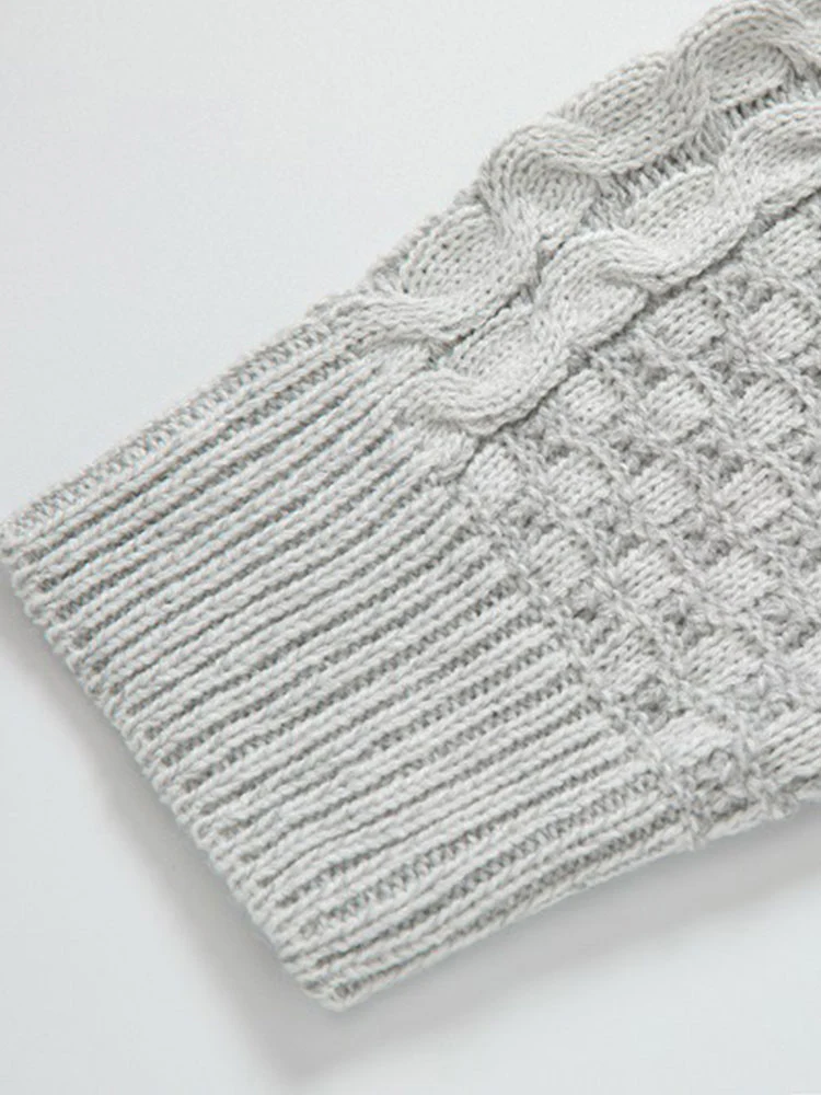 Leder Schnalle Strick Jacquard Rollkragenpullover - Image 8