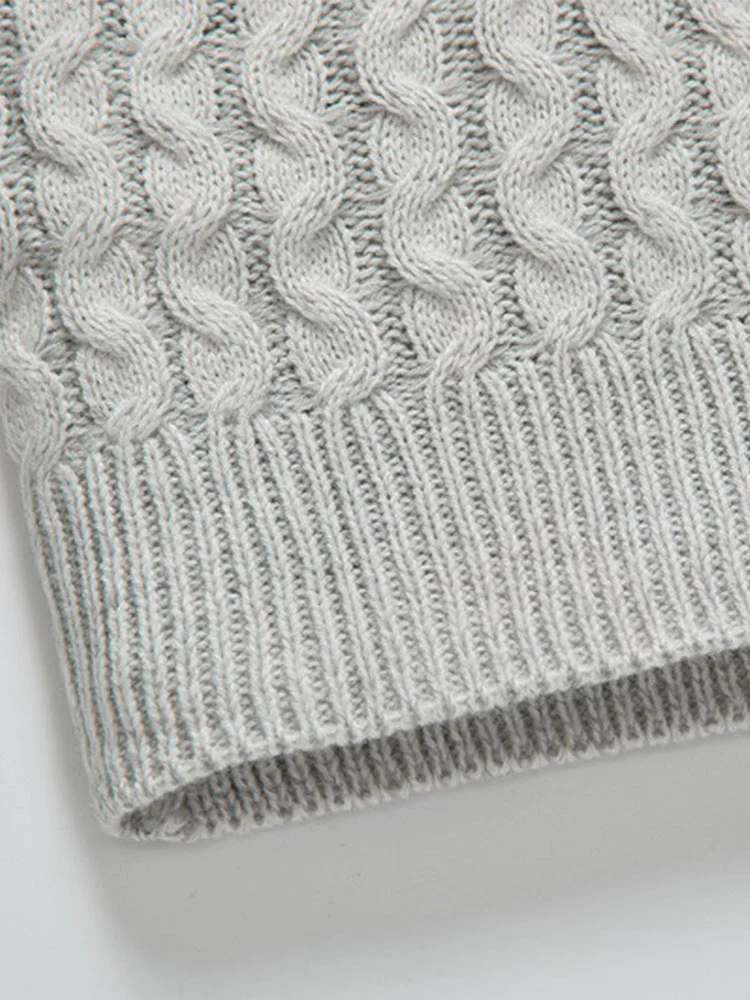Leder Schnalle Strick Jacquard Rollkragenpullover - Image 9