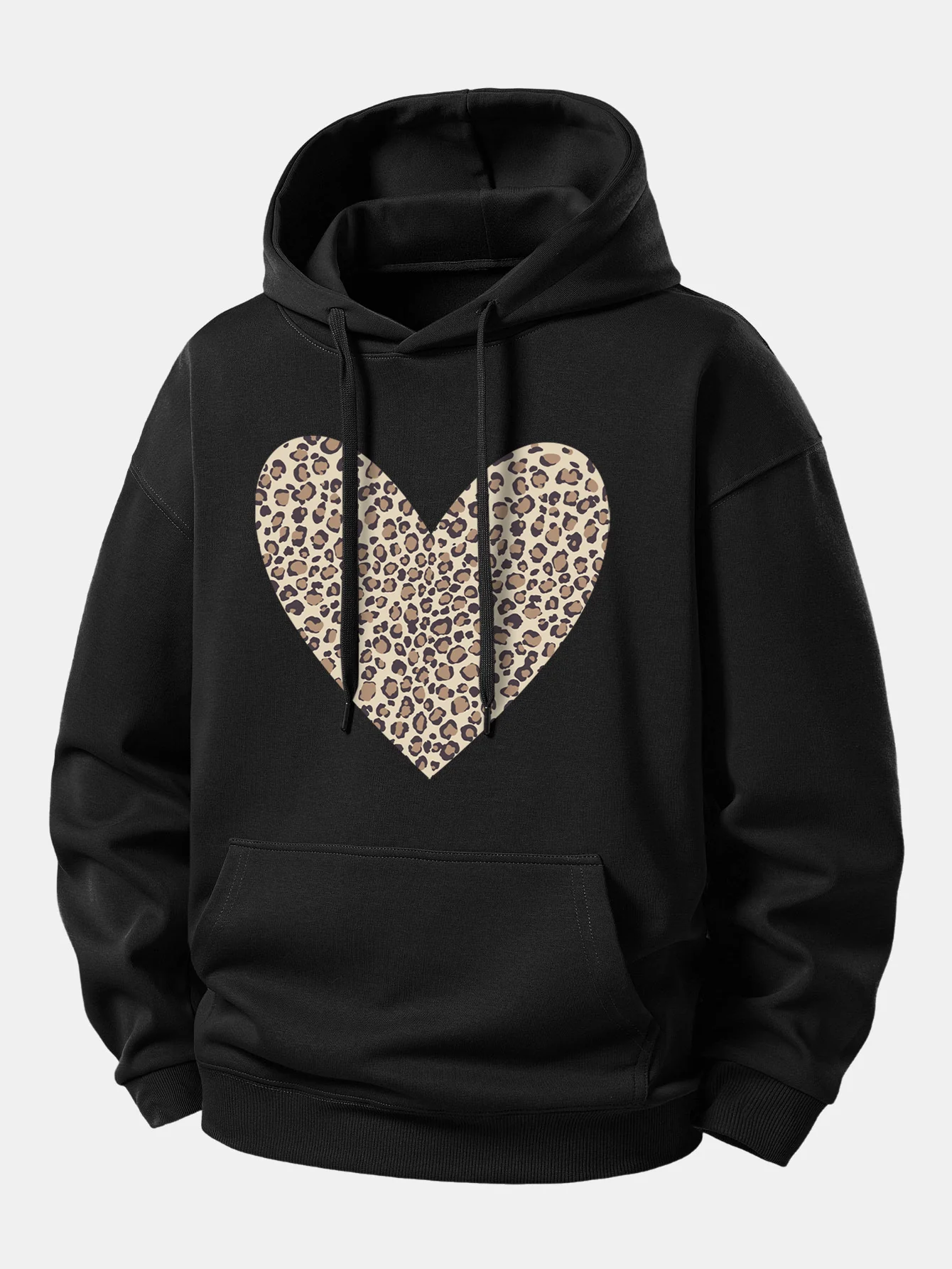 Leopard Heart Print Relax Fit Hoodie - Image 2
