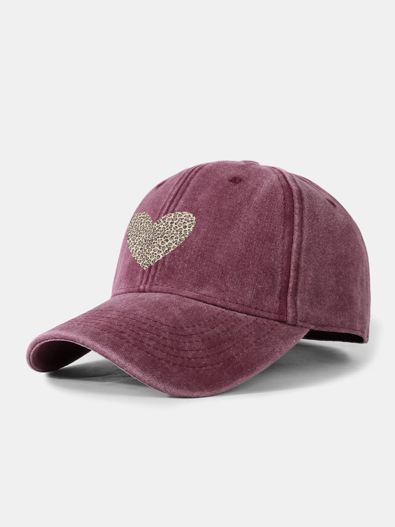 Leopard Heart Print Washed Baseball Cap - Image 2