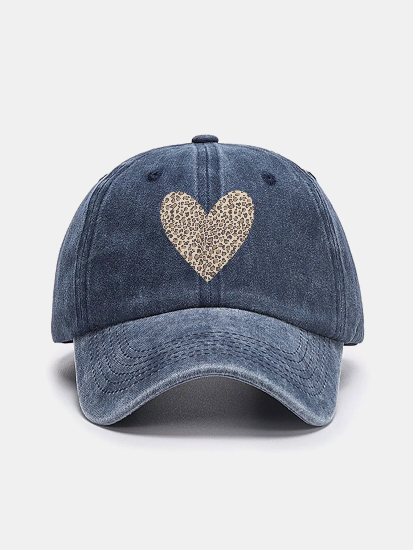 Leopard Heart Print Washed Baseball Cap - Image 3